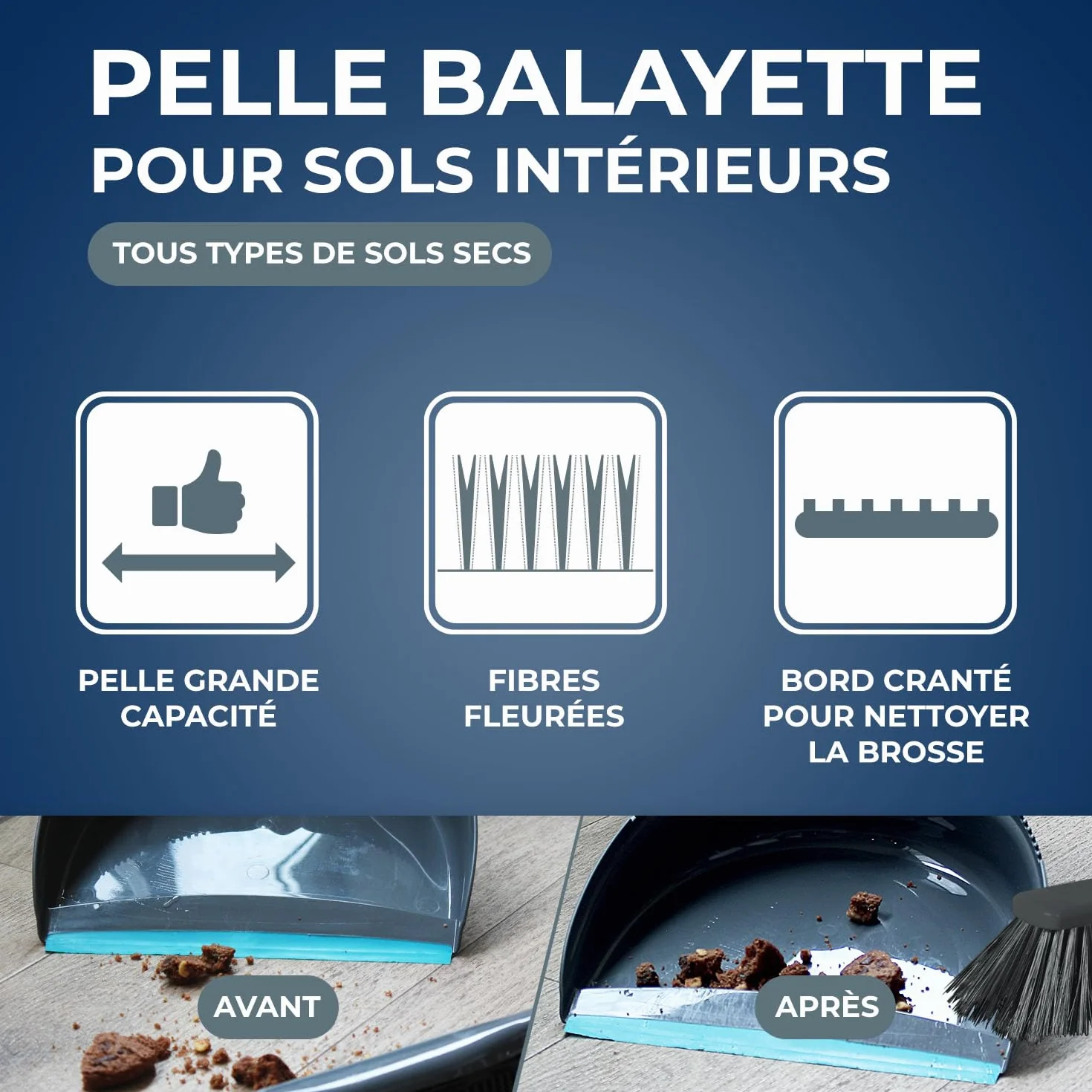 STARWAX combiné Pelle-balayette 33cm Bords crantés Fibres fleurées