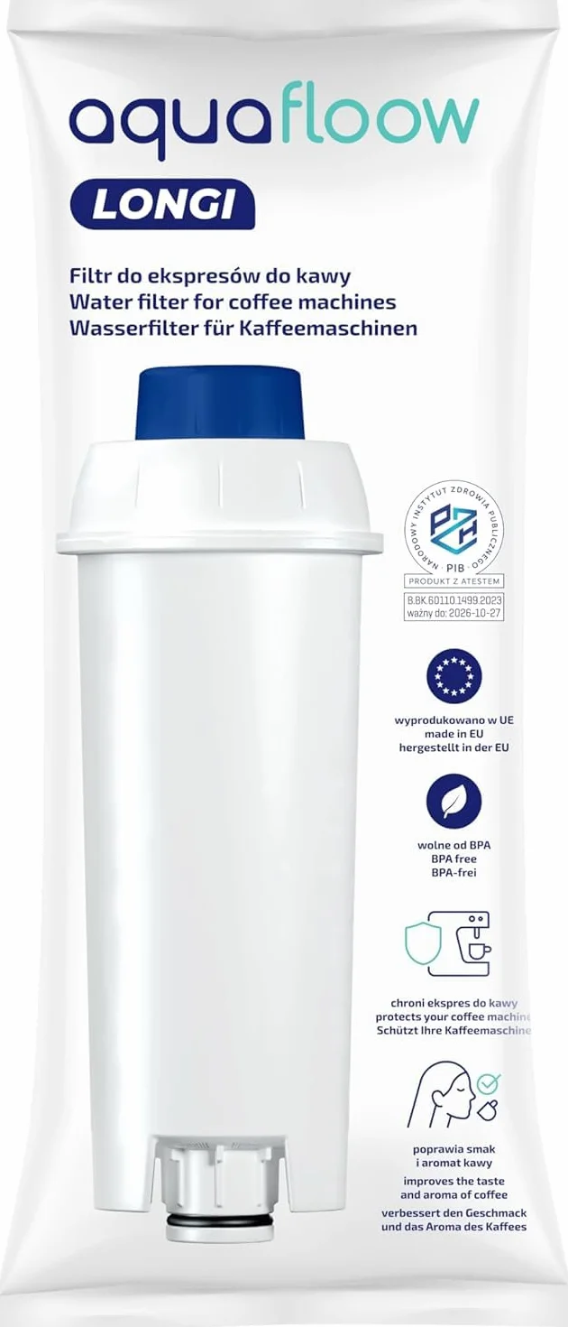 Aquafloow Filtre à eau compatible DeLonghi DLSC002 Détartrant EcoDecalk 500ml Kit entretien machine à café Magnifica S Evo Dinamica brosse nettoyage