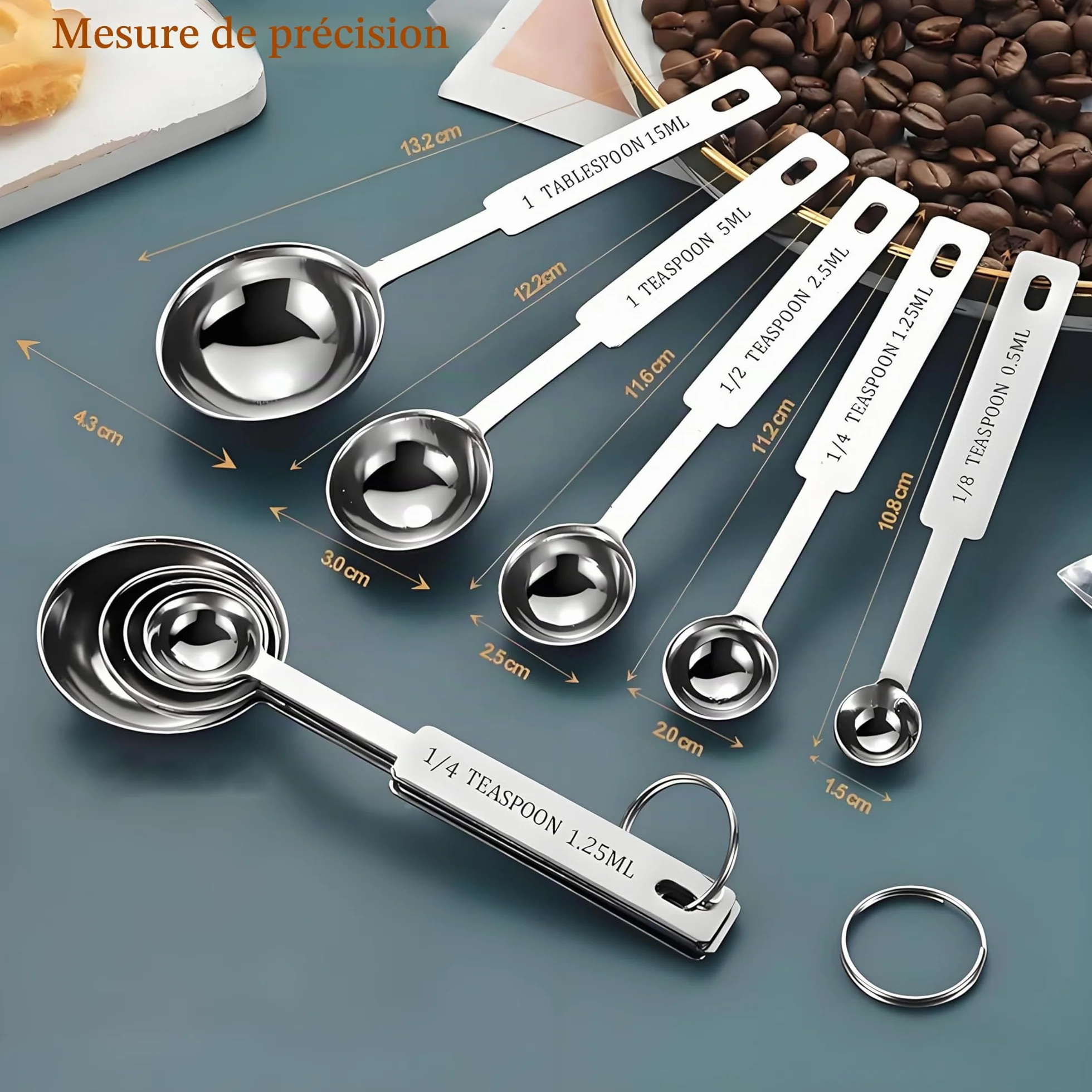 Cuillères et Tasses à mesurer en Acier Inoxydable Lot de 10 pour Cuisine