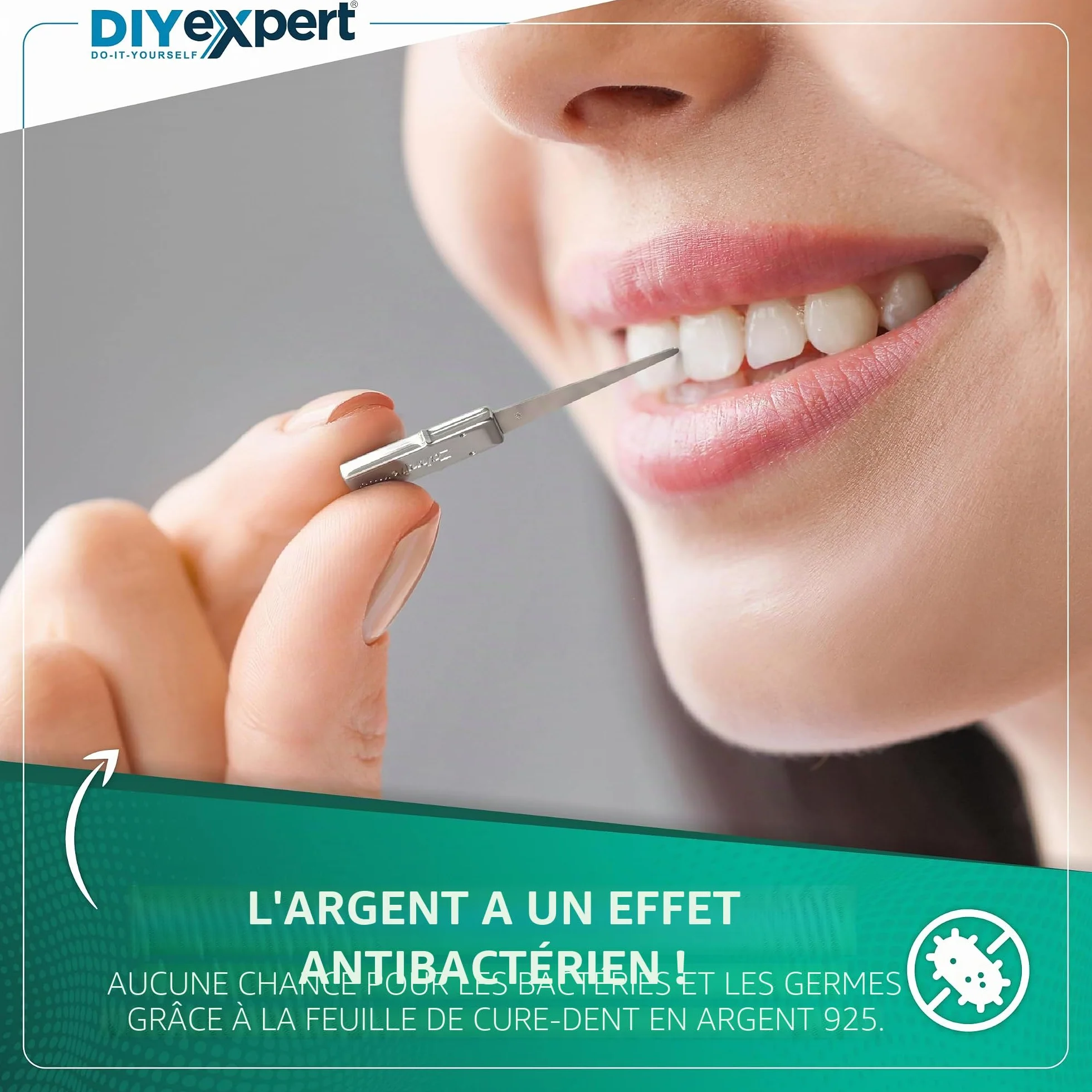 Cure-dents Home Xpert 4 cm avec feuille d'argent véritable - Poignée incluse - Longueur totale 5,5 cm - Étui