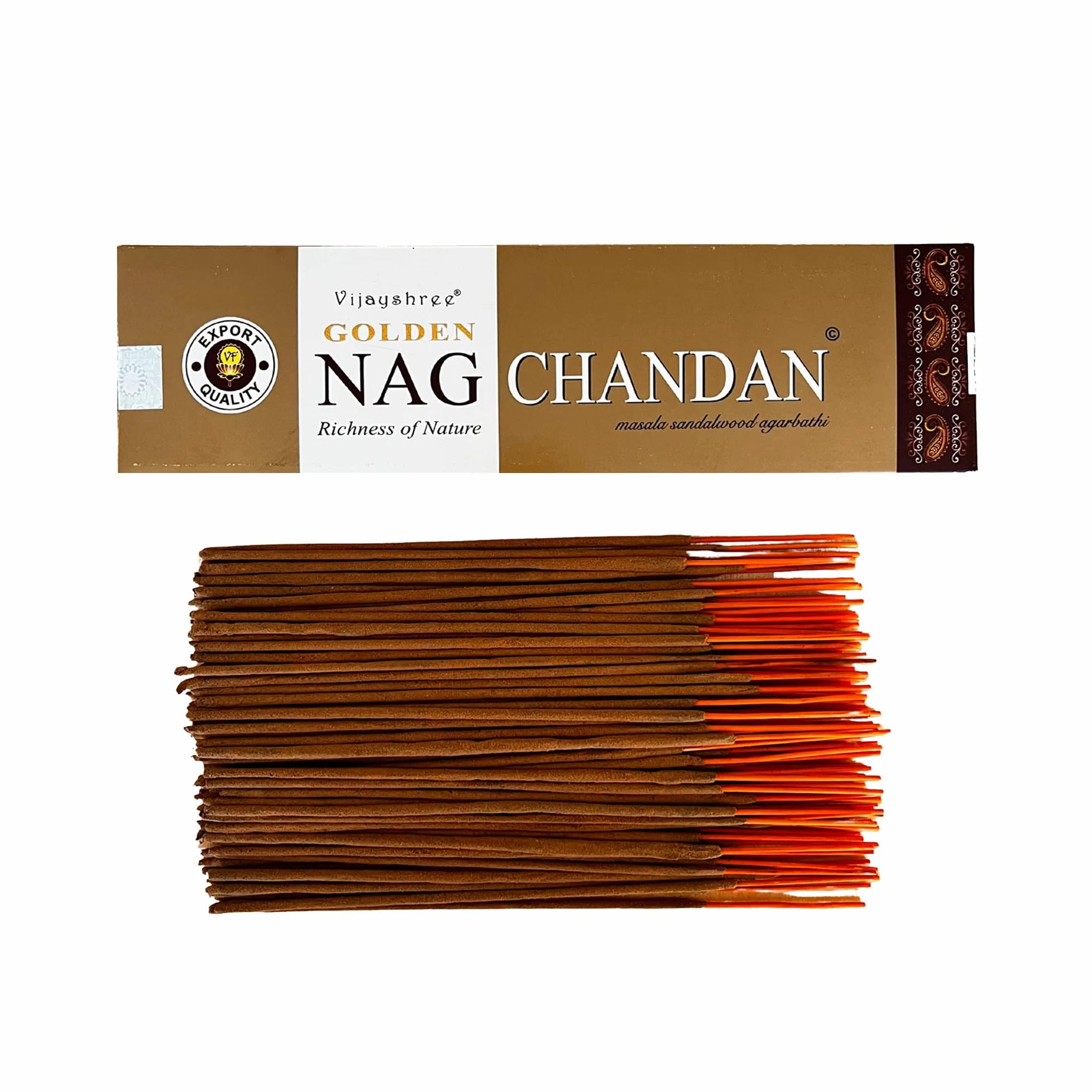 Vijayshree Golden Nag Chandan Bâtonnets d'encens 100 g - 5 Paquets de 20 g (70-90 bâtonnets) Aromathérapie