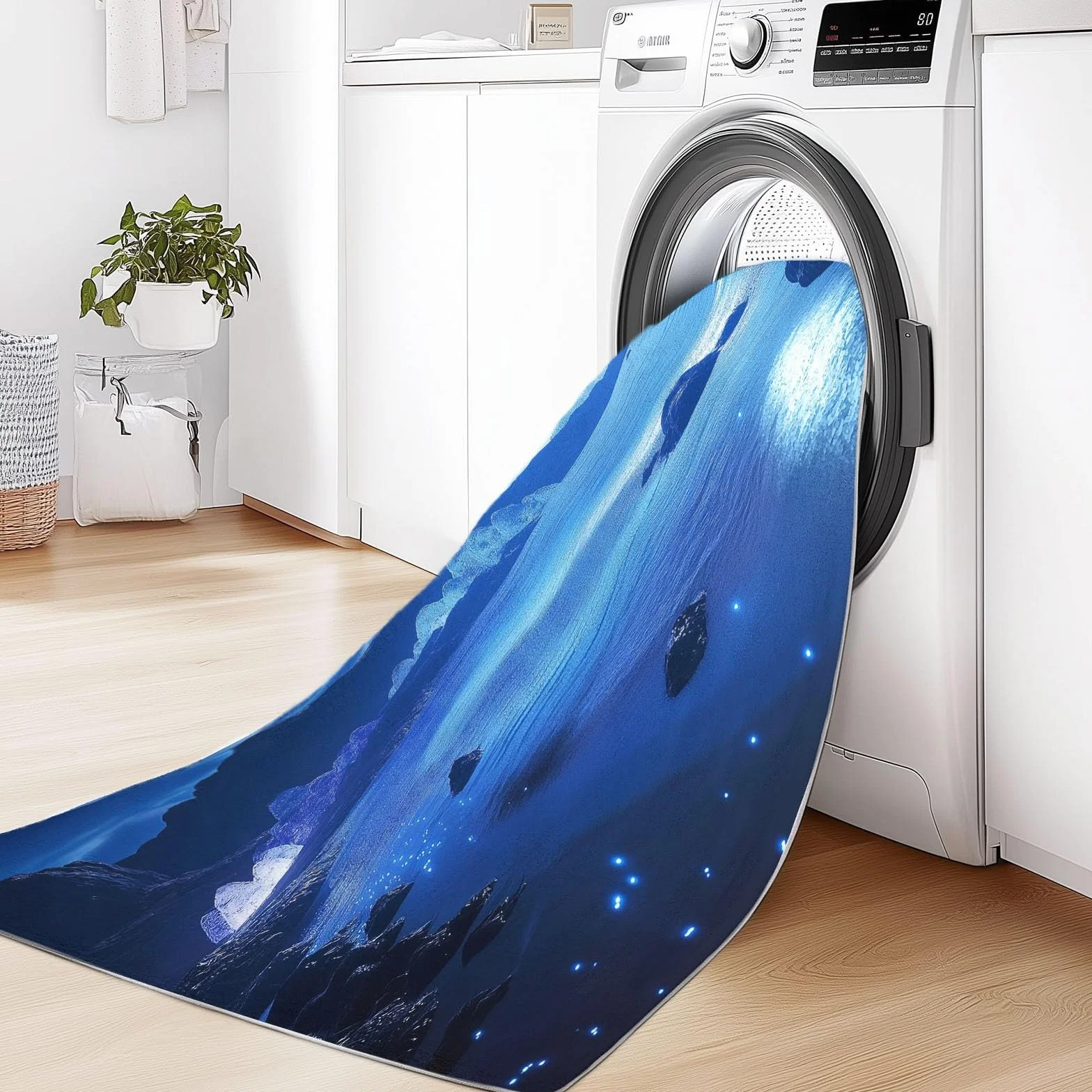 Tapis Salon Poil Court 80 x 150 cm Bleu Foncé Lavable en Machine Antidérapant