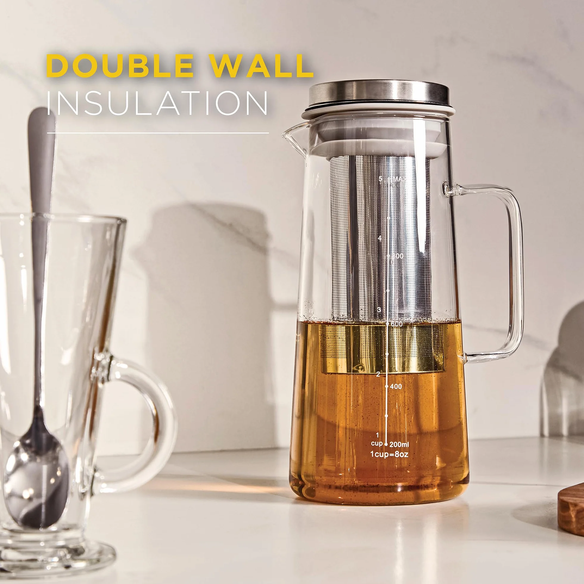 Blackmoor Carafe d'infusion à froid en verre borosilicate 1000 ml double paroi avec filtre inox 304