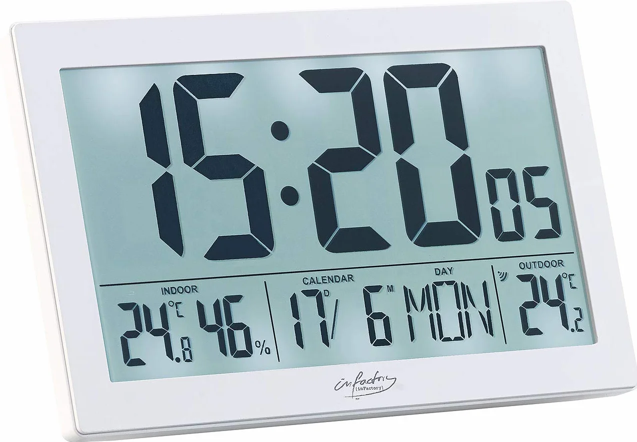 infactory Horloge Radio-pilotée XL Thermo-hygromètre Capteur Extérieur