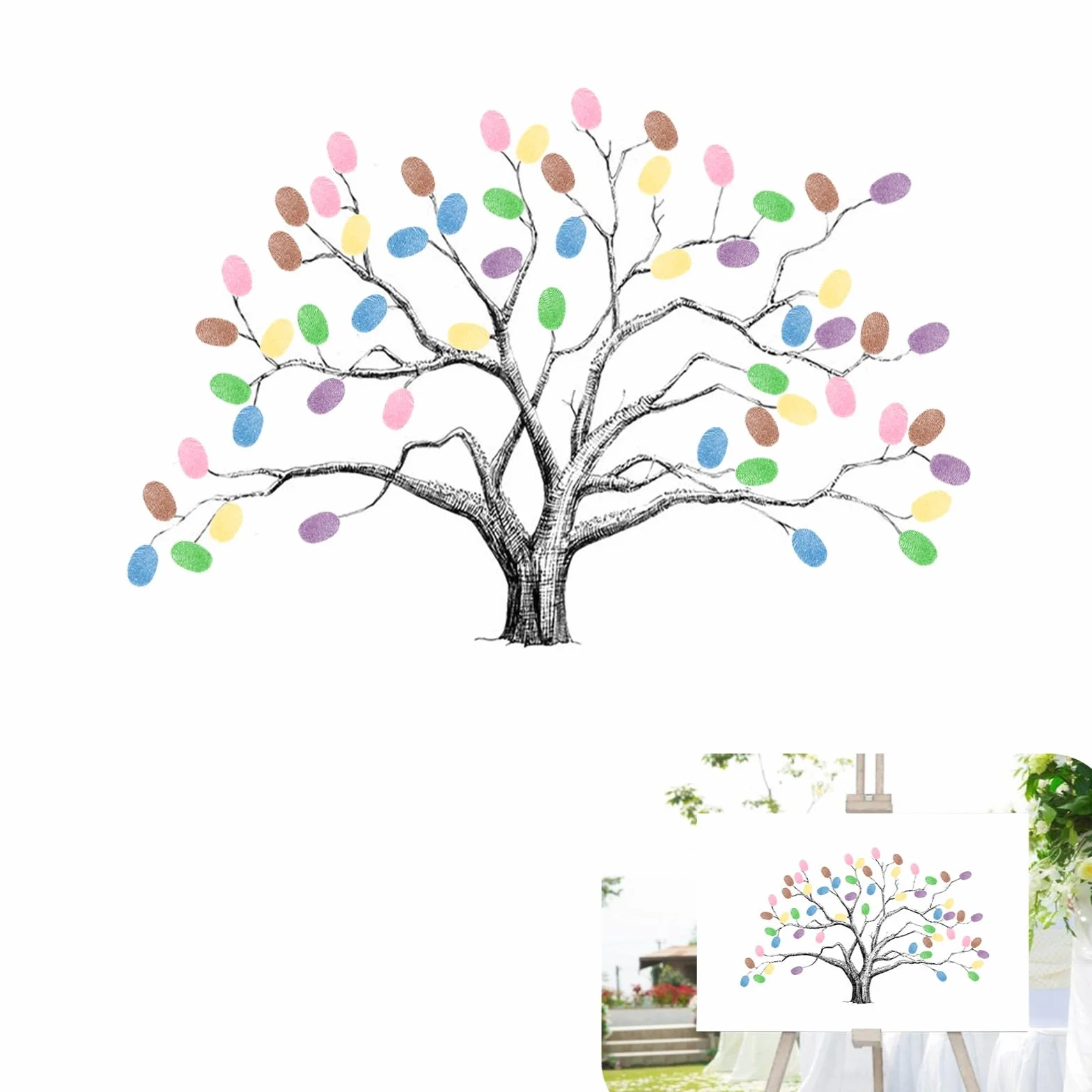 Arbre à Empreintes de Mariage Toile Livre d'or 30x40cm Personnalisé