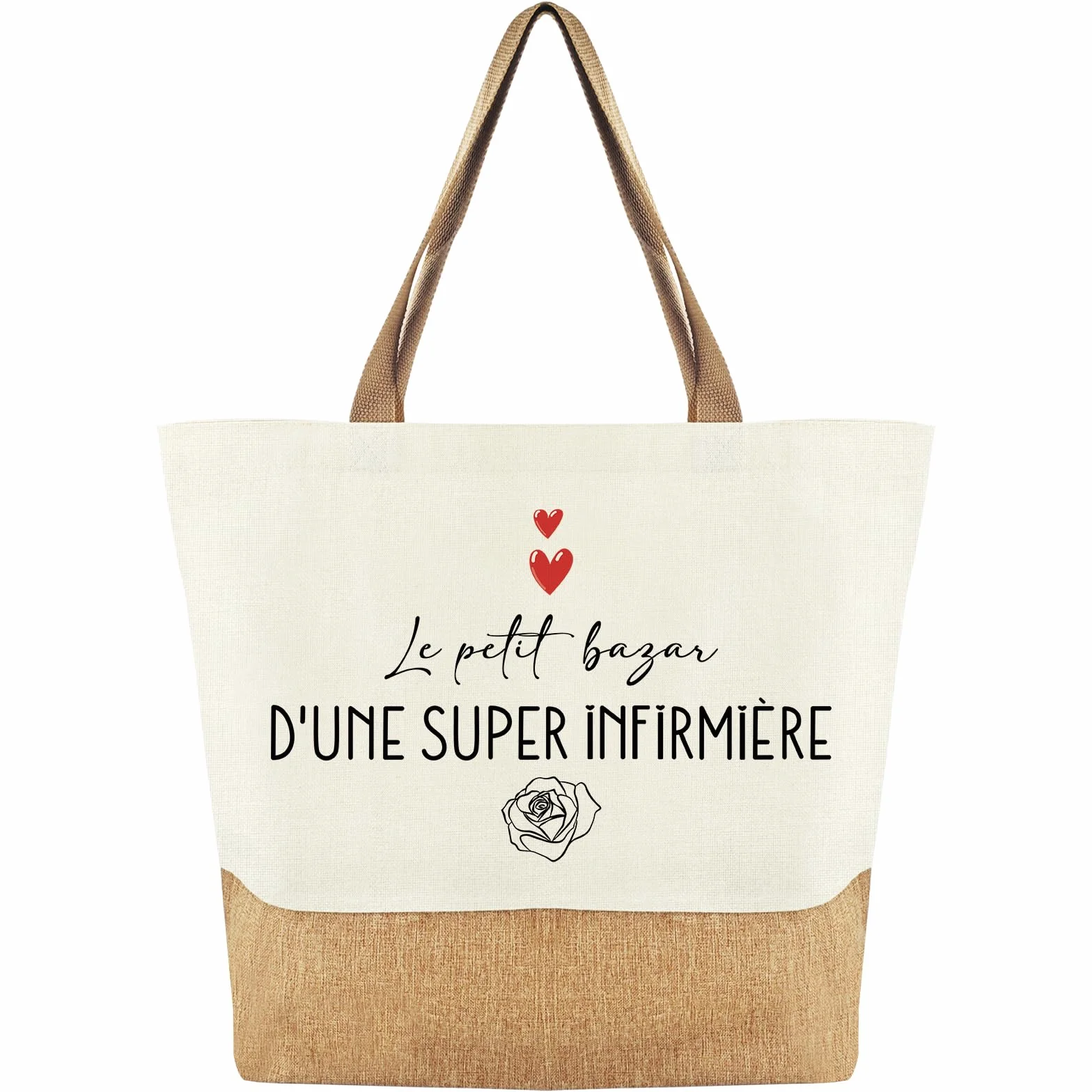 Sac Jute Tote Bag Femme Cadeau Infirmière Cabas Plage Courses Coton Jute
