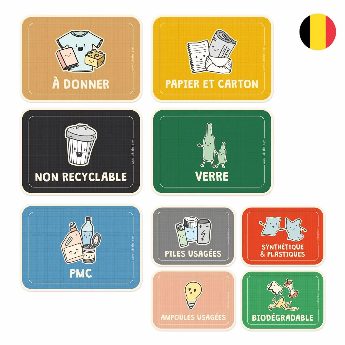 Étiquettes de Tri sélectif pour Poubelles - Belgique