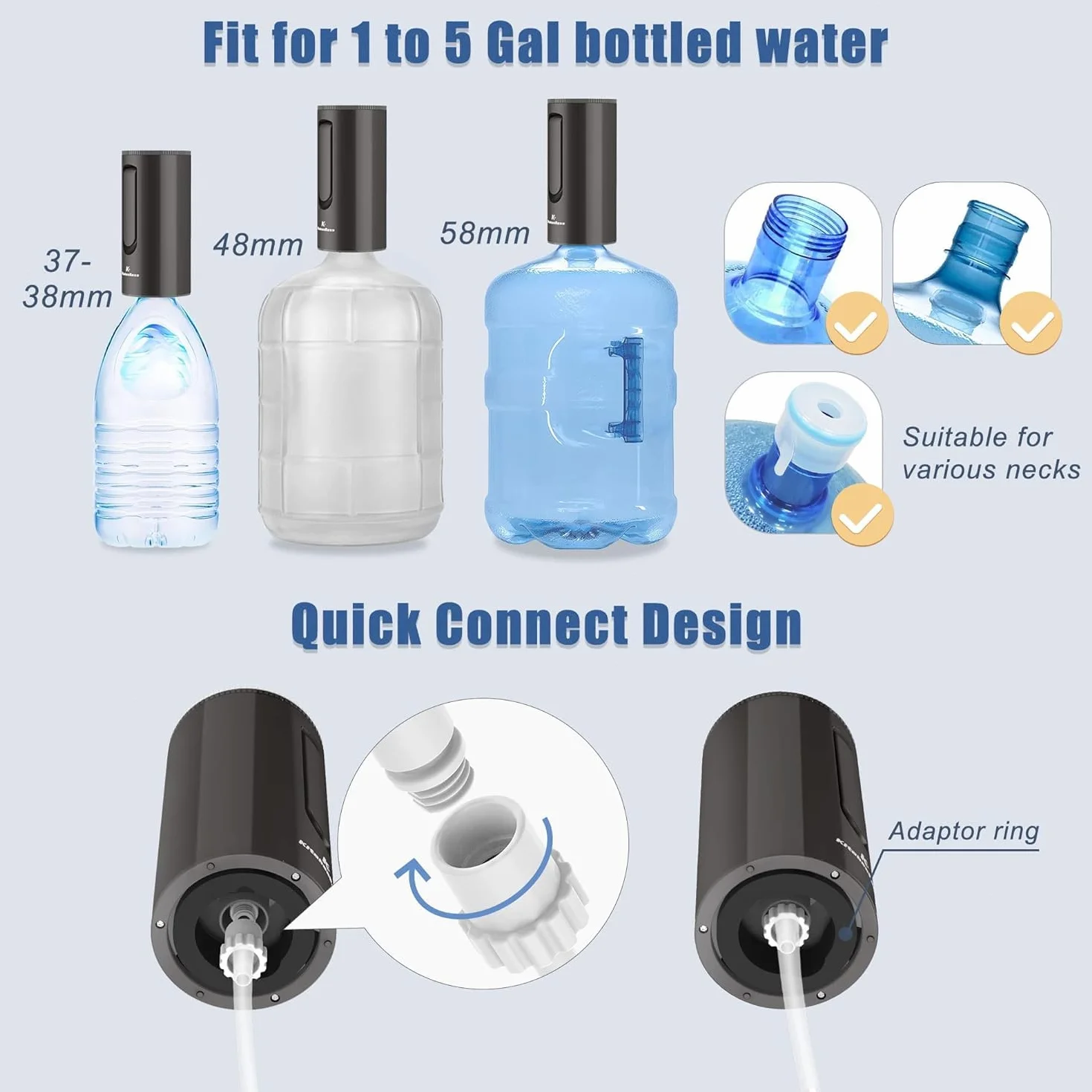 KitchenBoss Pompe Distributeur d'Eau Électrique USB Type-C pour Bouteilles 3.8-18.9 L Noir