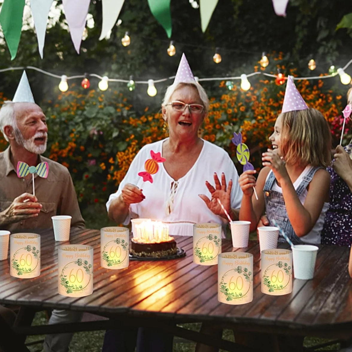 Lot de 12 photophores décoratifs de table pour 60 ans Happy Birthday
