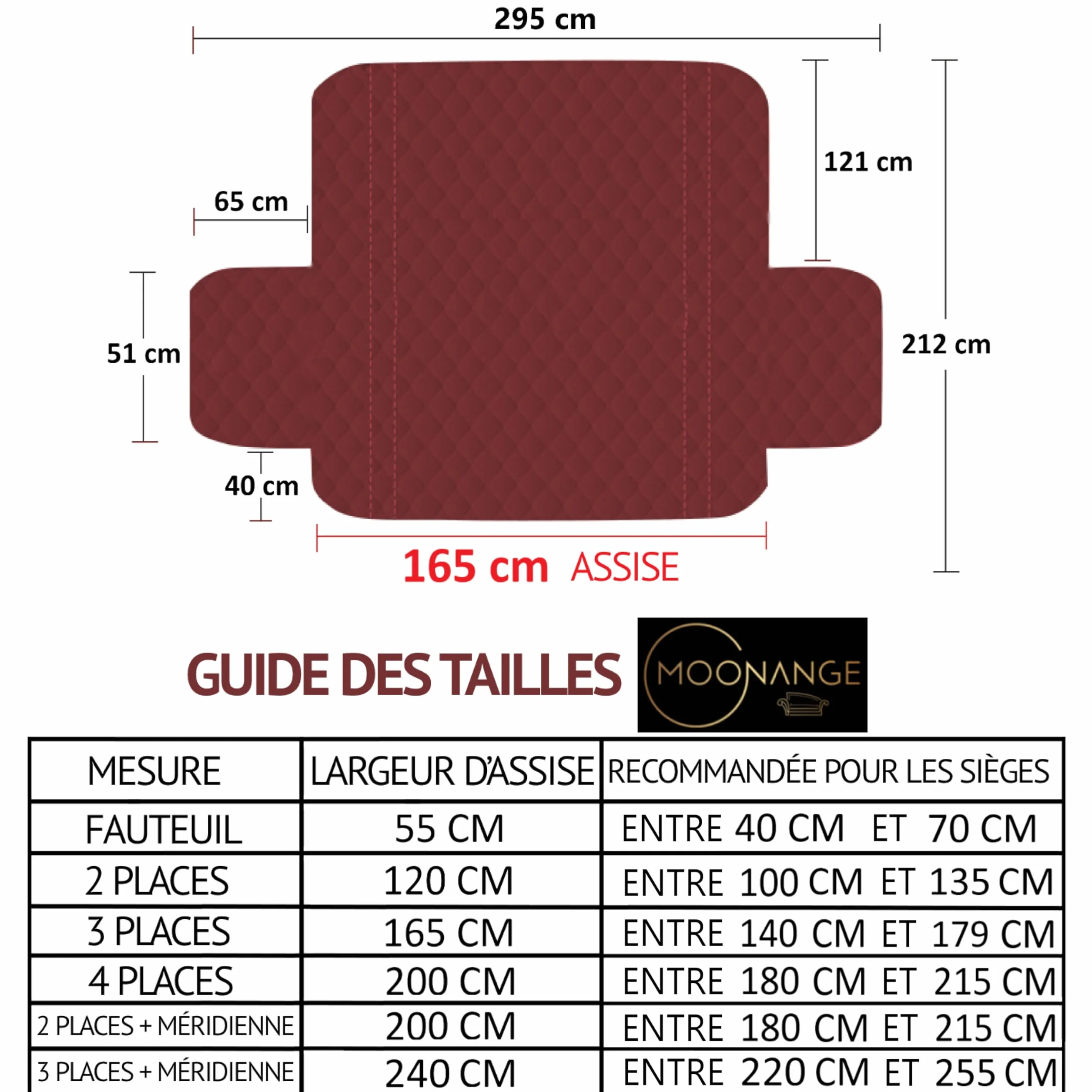 Moonange Housse de canapé 3 Places 165 cm Imperméable Réversible Antidérapante Taupe