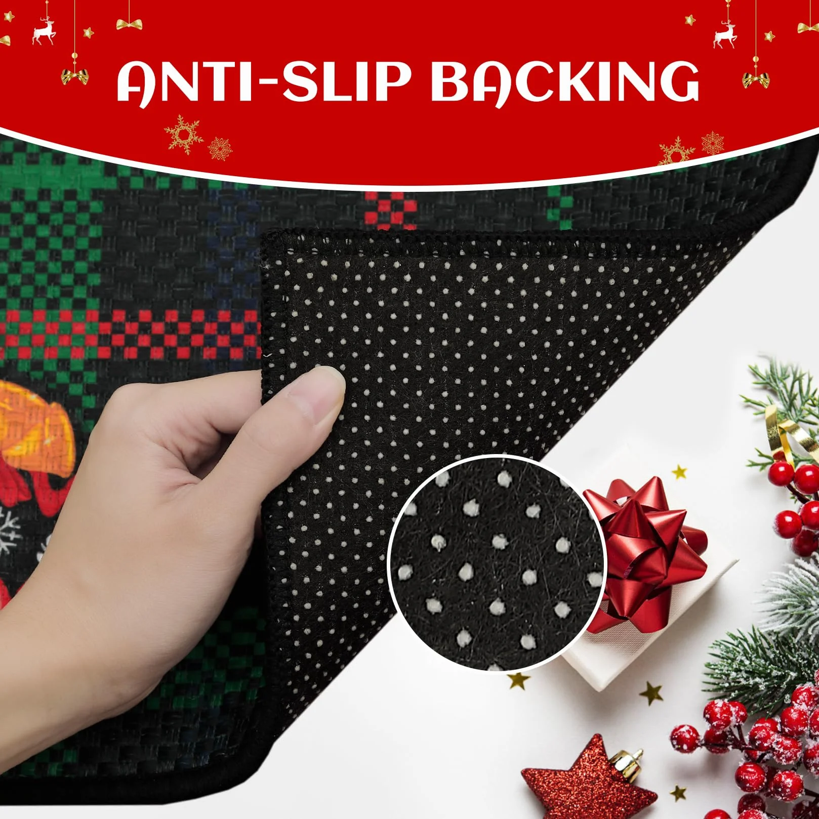 CAROMIO Lot de 2 tapis de cuisine antidérapants Motif arbres de Noël 40 x 60 + 40 x 120 cm Vert