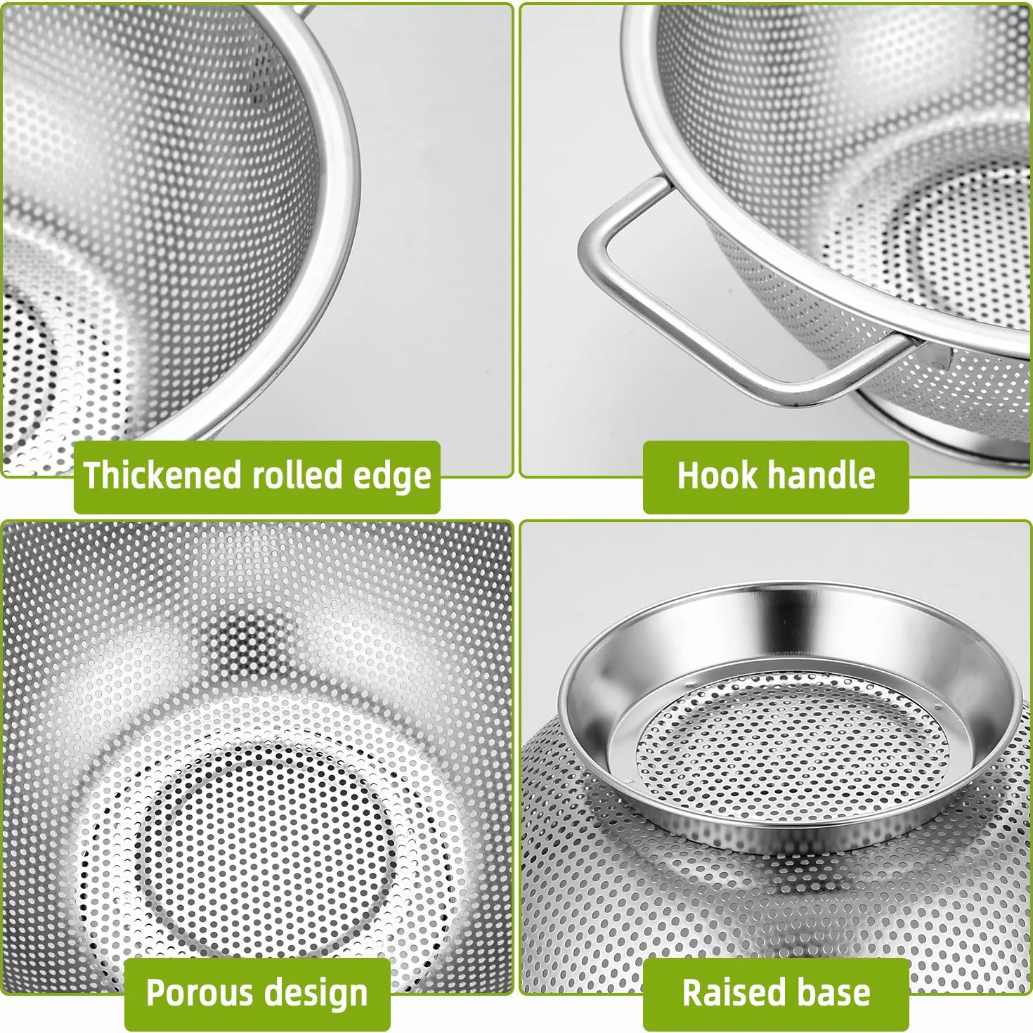 Passoire Tamis Inox de Cuisine 22.5 cm avec Poignées et Base