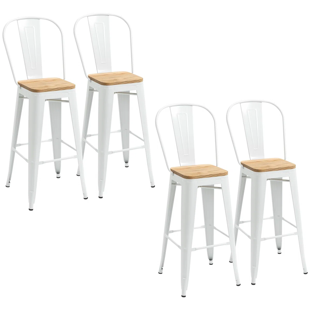 HOMCOM Tabourets de Bar Empilables avec Dossier Lot de 4 76 cm Blanc