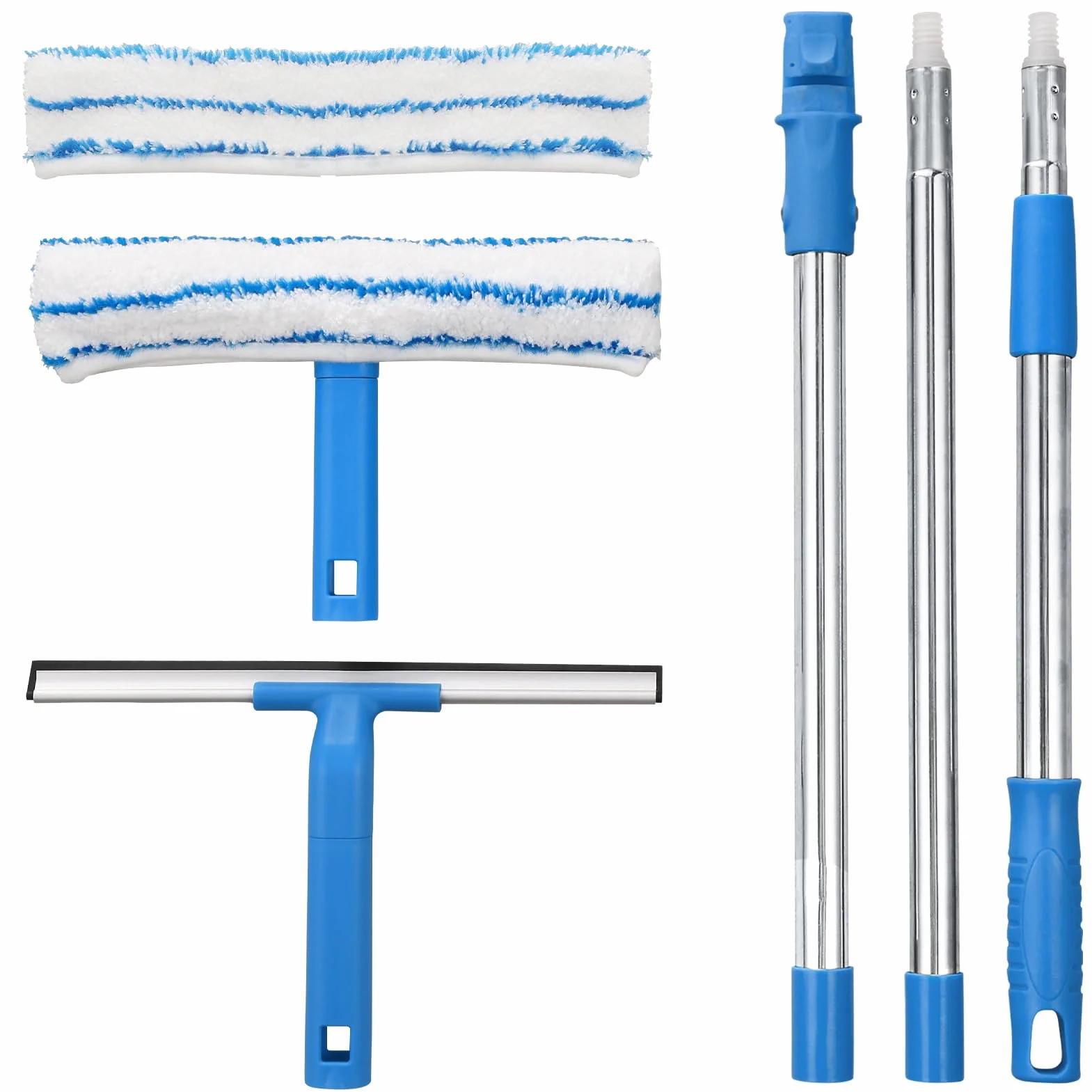 Raclette à Vitres Télescopique 146cm, Nettoyeur Vitre Silicone Brosse Microfibres, Kit Nettoyage Professionnel Fenêtres Voiture