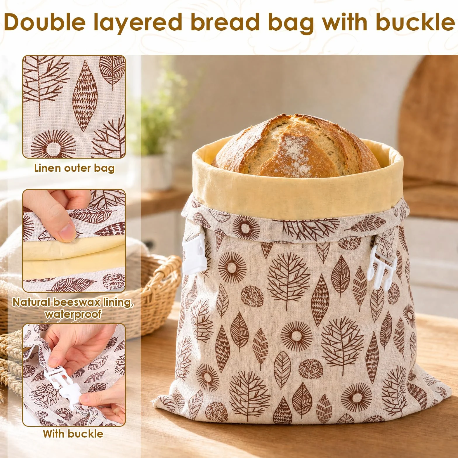 Sacs à pain en cire d'abeille réutilisables 43x33 cm - Lot de 2 - Coton avec revêtement cire naturelle (vert + gris)