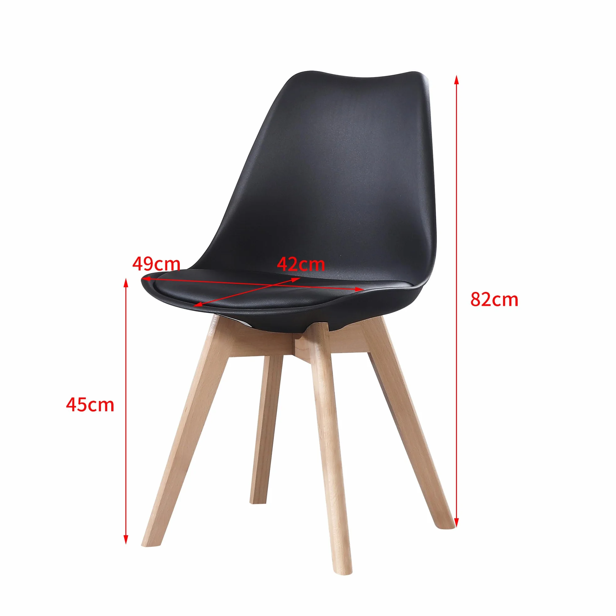 Chaises Scandinaves Lot de 6, Chaises Salle à Manger, Noires, Pieds Bois de Hêtre Massif