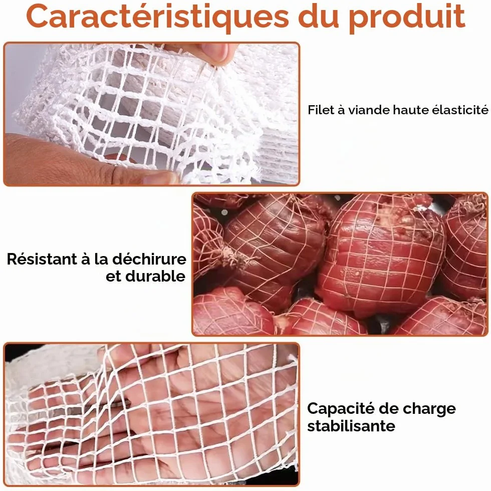 Rouleaux de filet à viande en coton 1m x 9cm, filet de cuisson élastique pour rôtir et conserver viandes