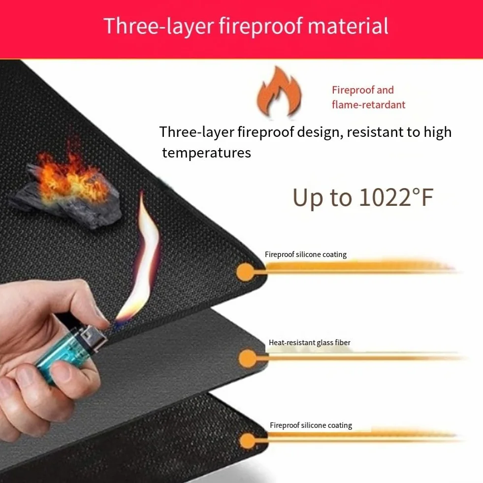 Tapis d'isolation ignifuge en fibre de verre 120 x 80 cm pour barbecue extérieur et poêle