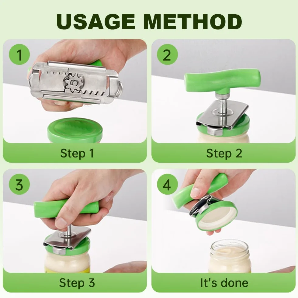 Ouvre Boite de Conserve Réglable Acier Inoxydable Ouvre Bouteille pour Personnes Agées (Vert)