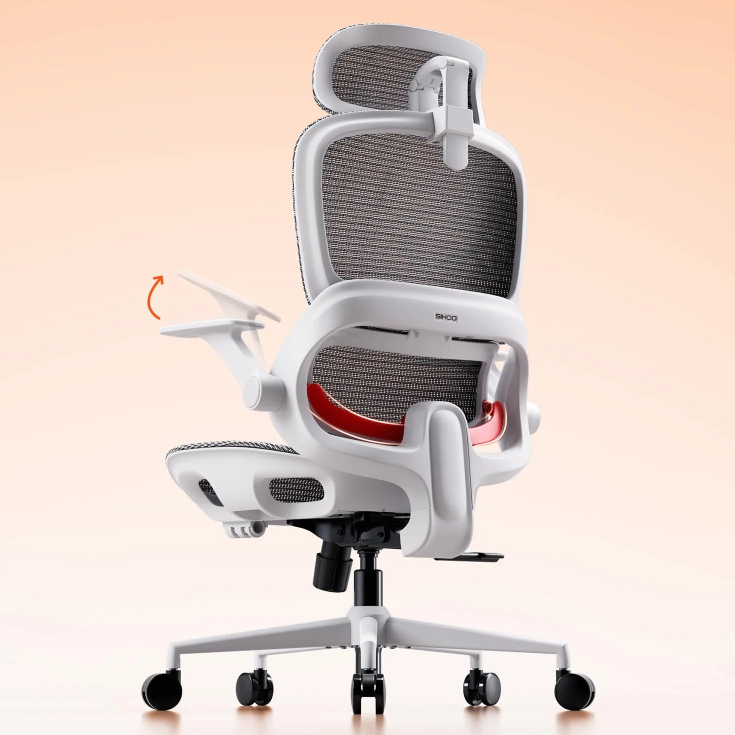 SIHOO B100 Chaise de Bureau Ergonomique Maille Respirante Support Lombaire Inclinaison 90-135° Gris Blanc
