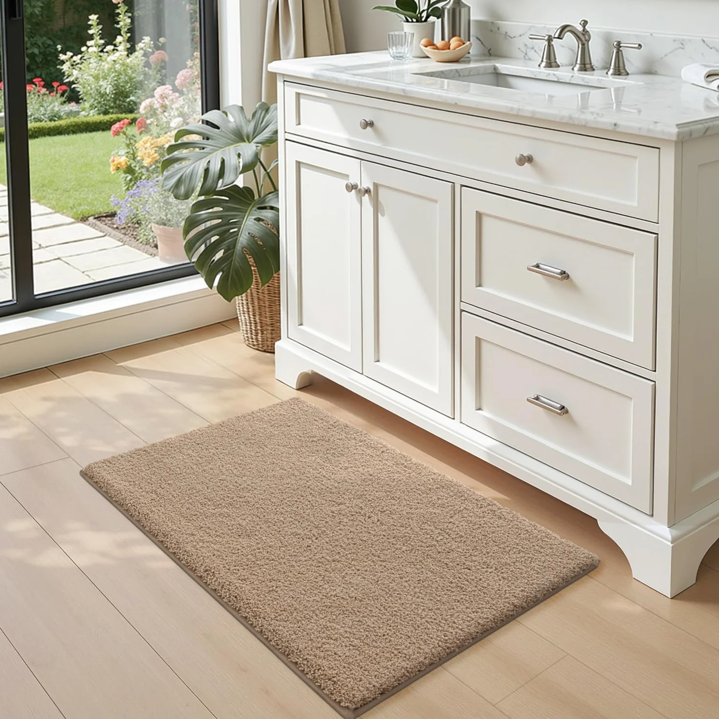 DEXI Tapis de Bain 40x60 cm Microfibre Antidérapant Beige