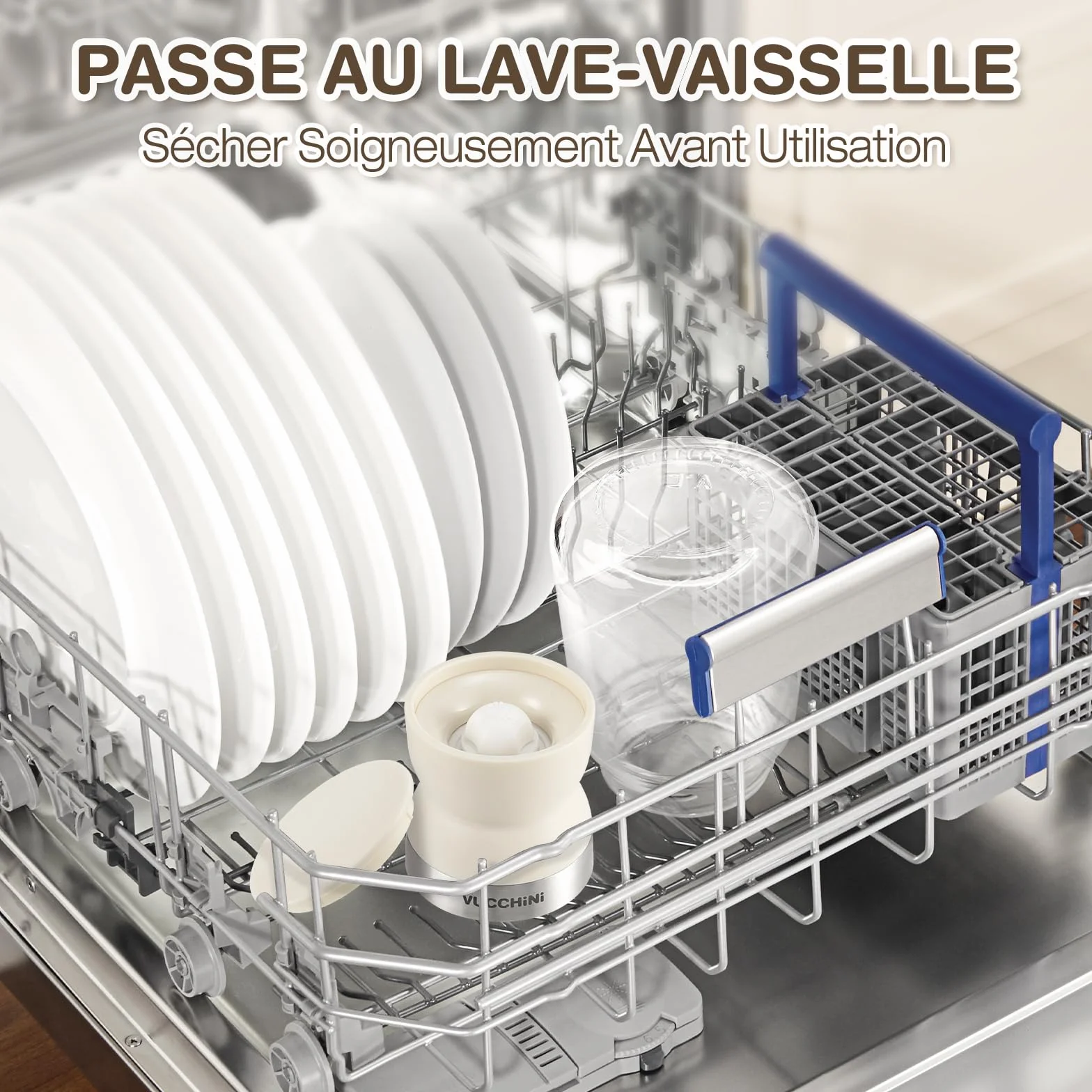Vucchini Moulin à Sel et à Poivre 2 Ensembles avec Noyau en Céramique, Grosseur Ajustable, Beige