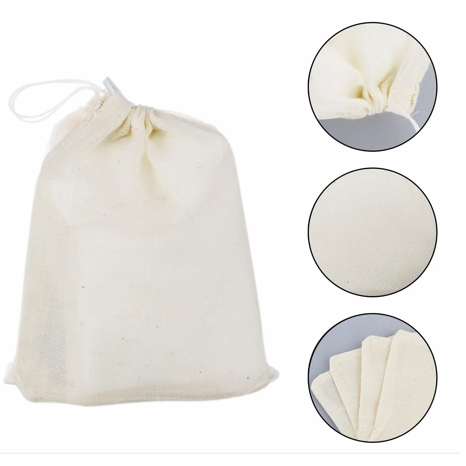 Sacs en mousseline de coton avec cordon de serrage 10 x 8 cm, lot de 50, réutilisables pour thé café épices