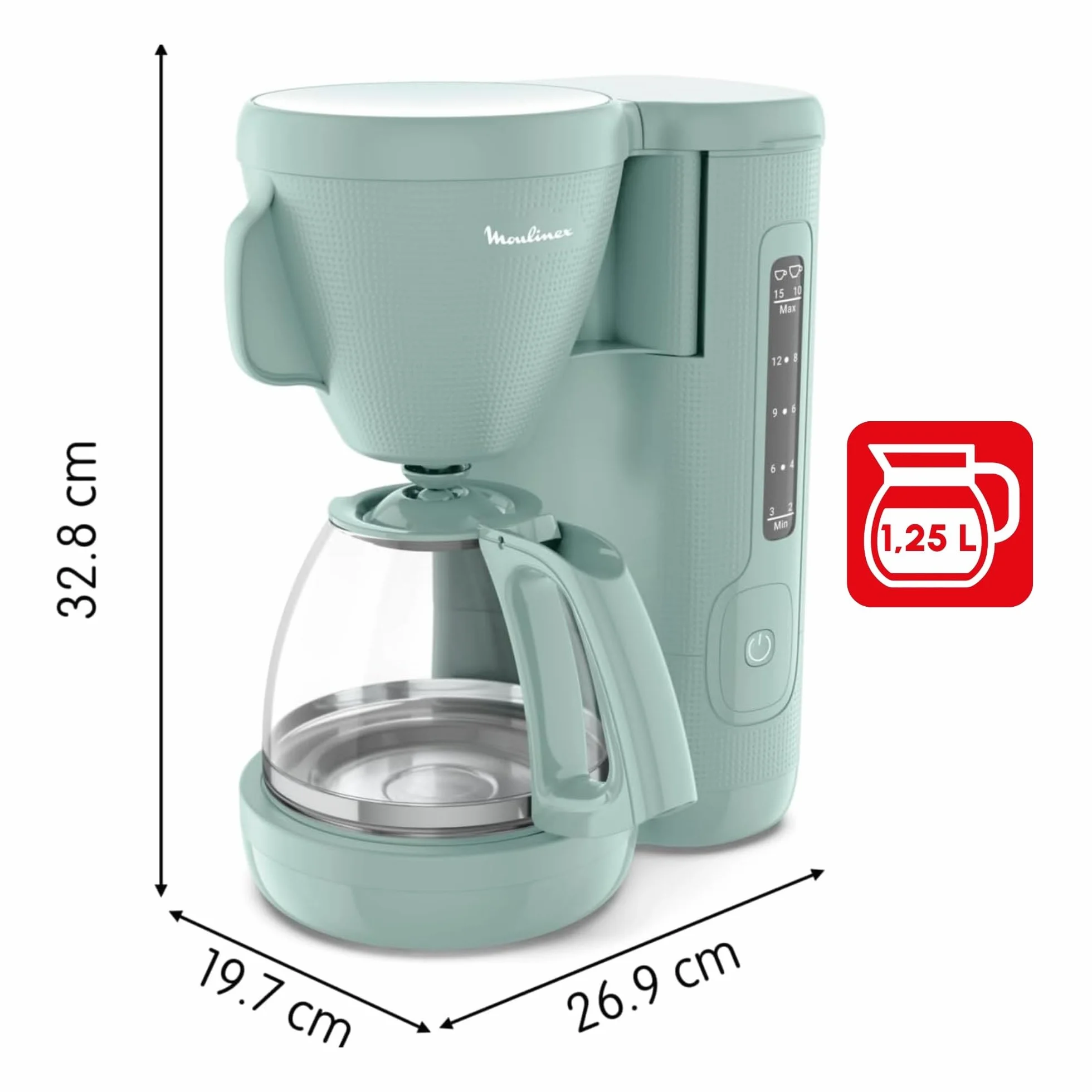 Moulinex Cafetière filtre 1.25L 10-15 tasses Porte-filtre pivotant Anti-gouttes Maintien chaud Eucalyptus FG2M1310