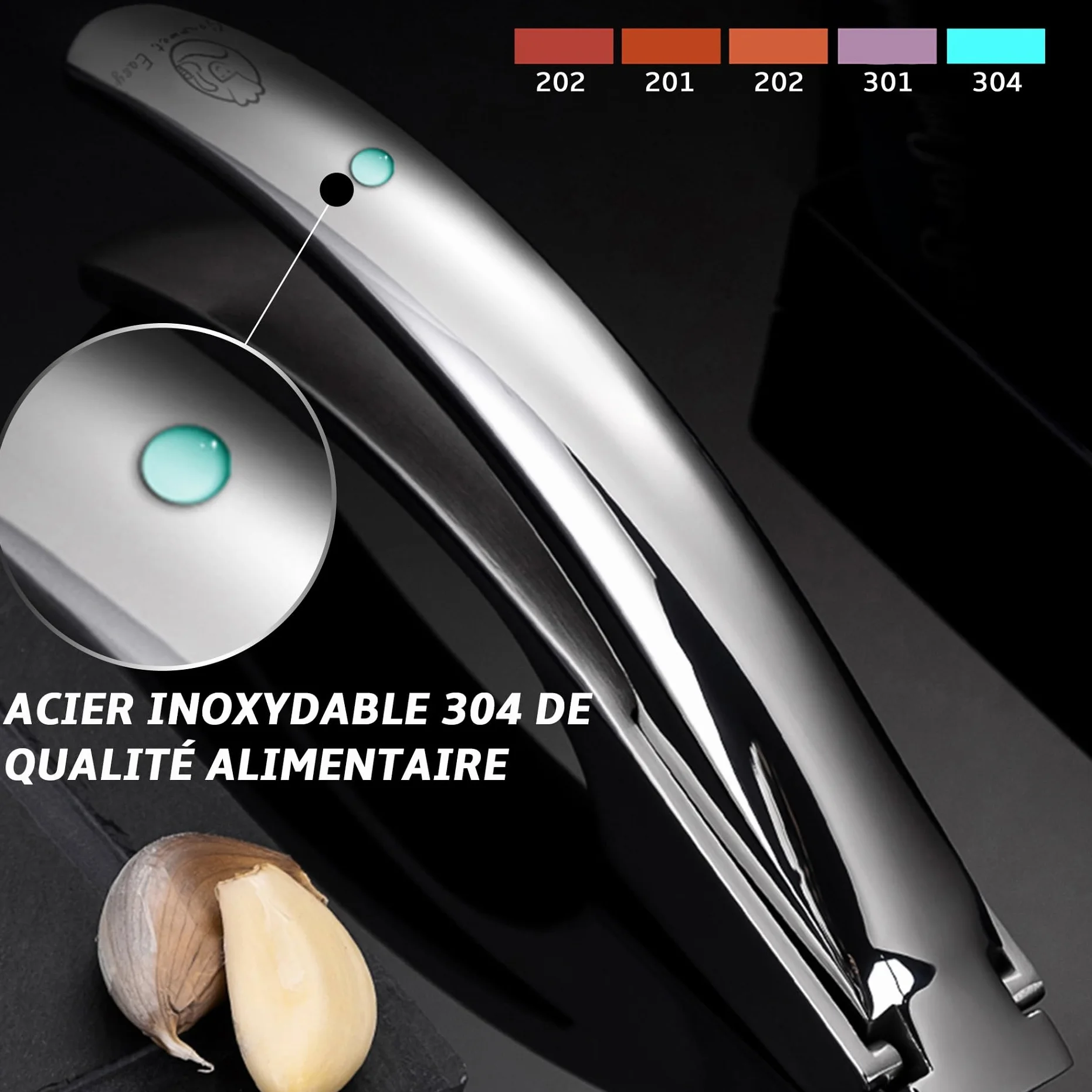 Presse-ail en Acier Inox Professionnel - Hachoir Ail Démontable Passe au Lave Vaisselle