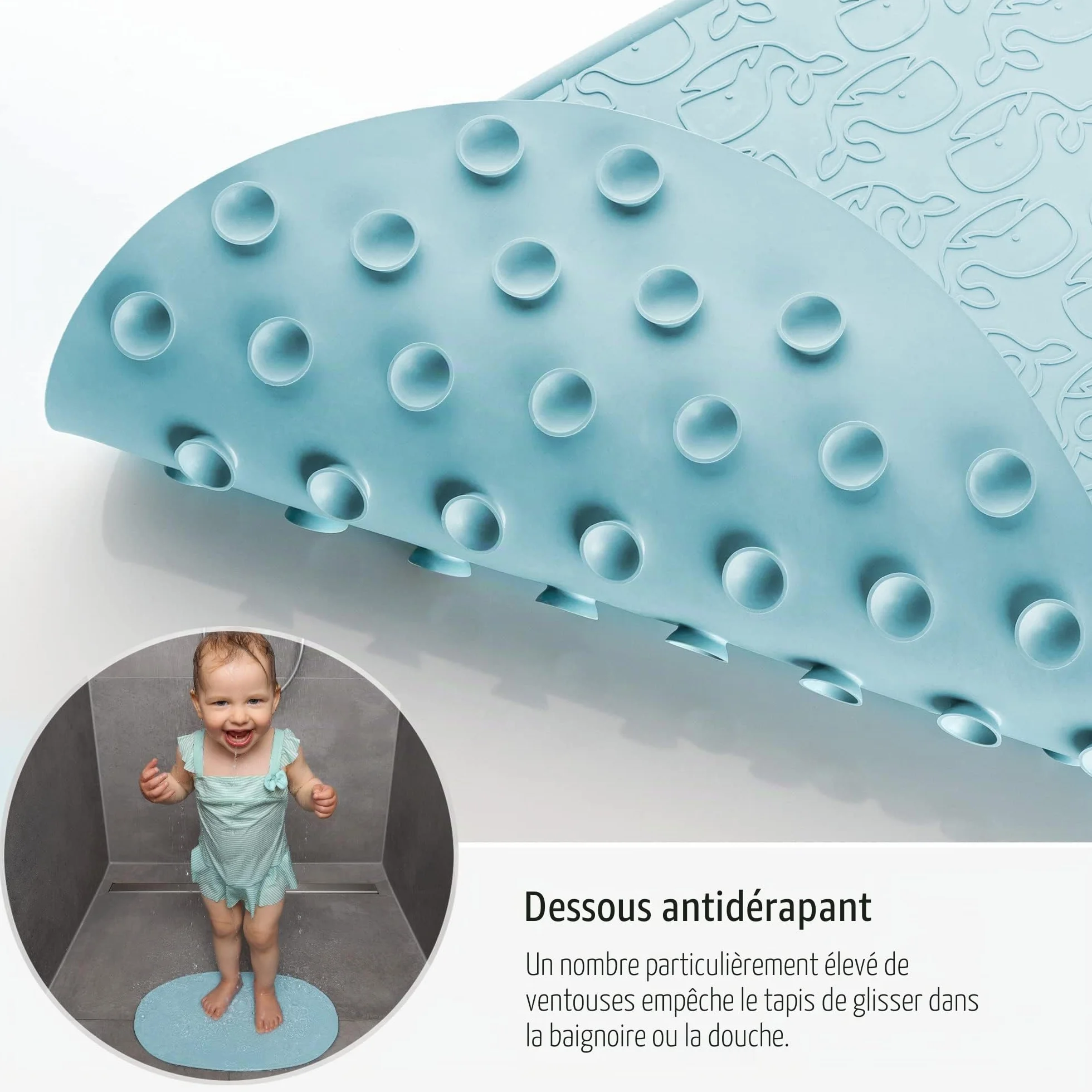 Tapis de bain bébé antidérapant motif baleine 42 x 25 cm