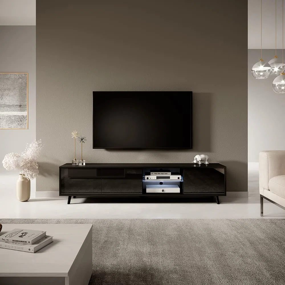 Selsey Meuble TV, Schwarz Matt/Schwarz Hochglanz, 175 x 31,3 x 40,5 cm 5903025294575