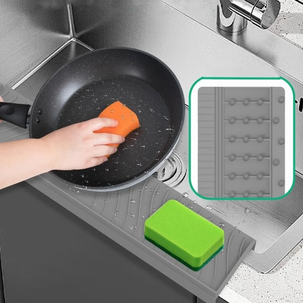 Évier de cuisine en silicone noir protection bords anti-éclaboussures compatible acier inoxydable granit quartz