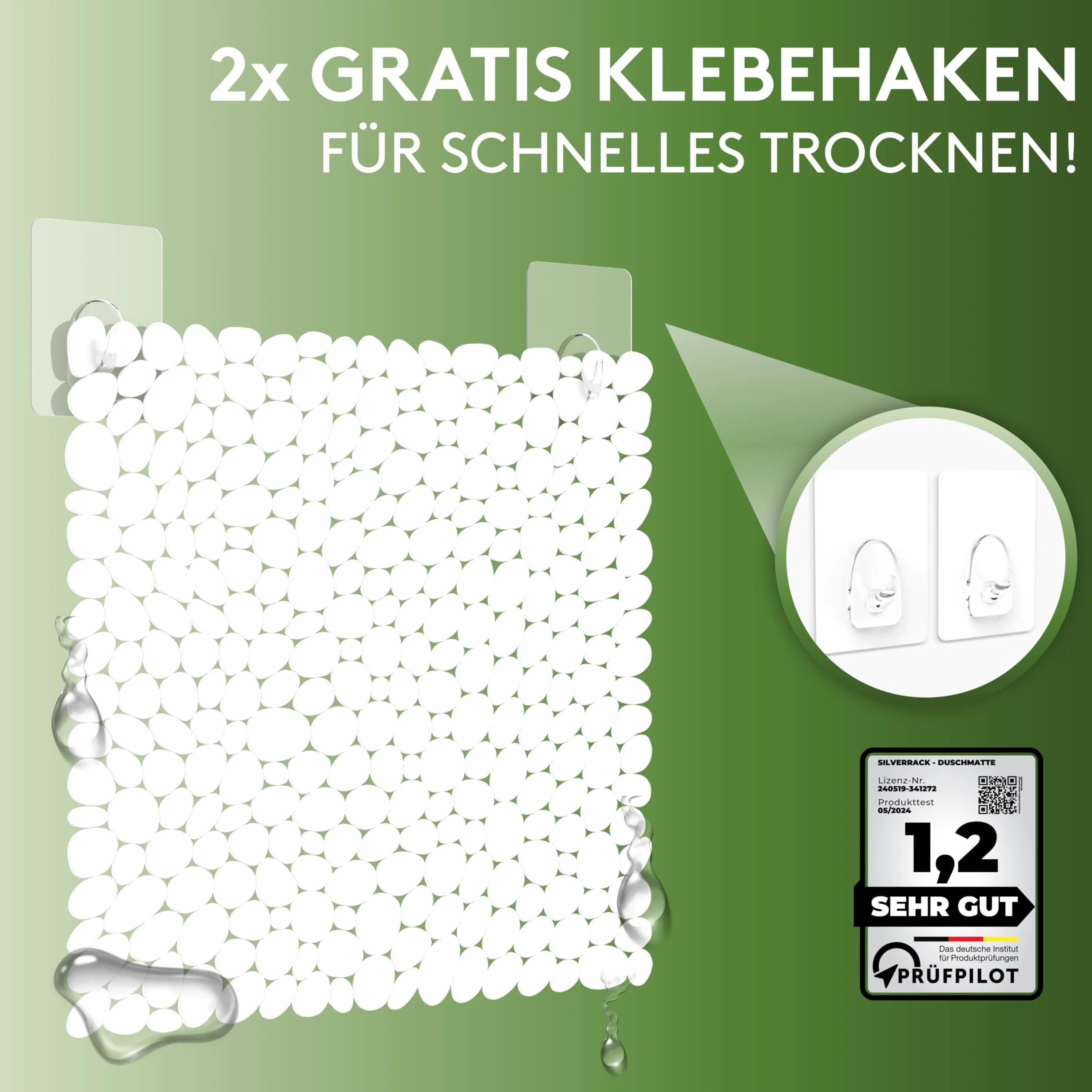 SilverRack DermaSensitivo Tapis de douche antidérapant 53 x cm blanc effet galets sans BPA