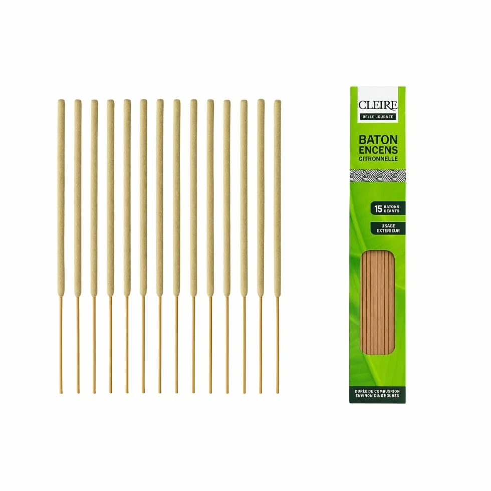 Pack de 30 Bâtons Encens Géants Citronnelle 40 cm Anti Moustiques Jardin Terrasse