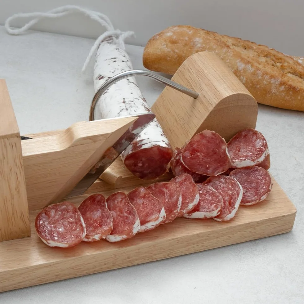 CÉCOA Trancheuse à Saucisson Bois de Hêtre Lame Inoxydable 28 x 16 x 12 cm