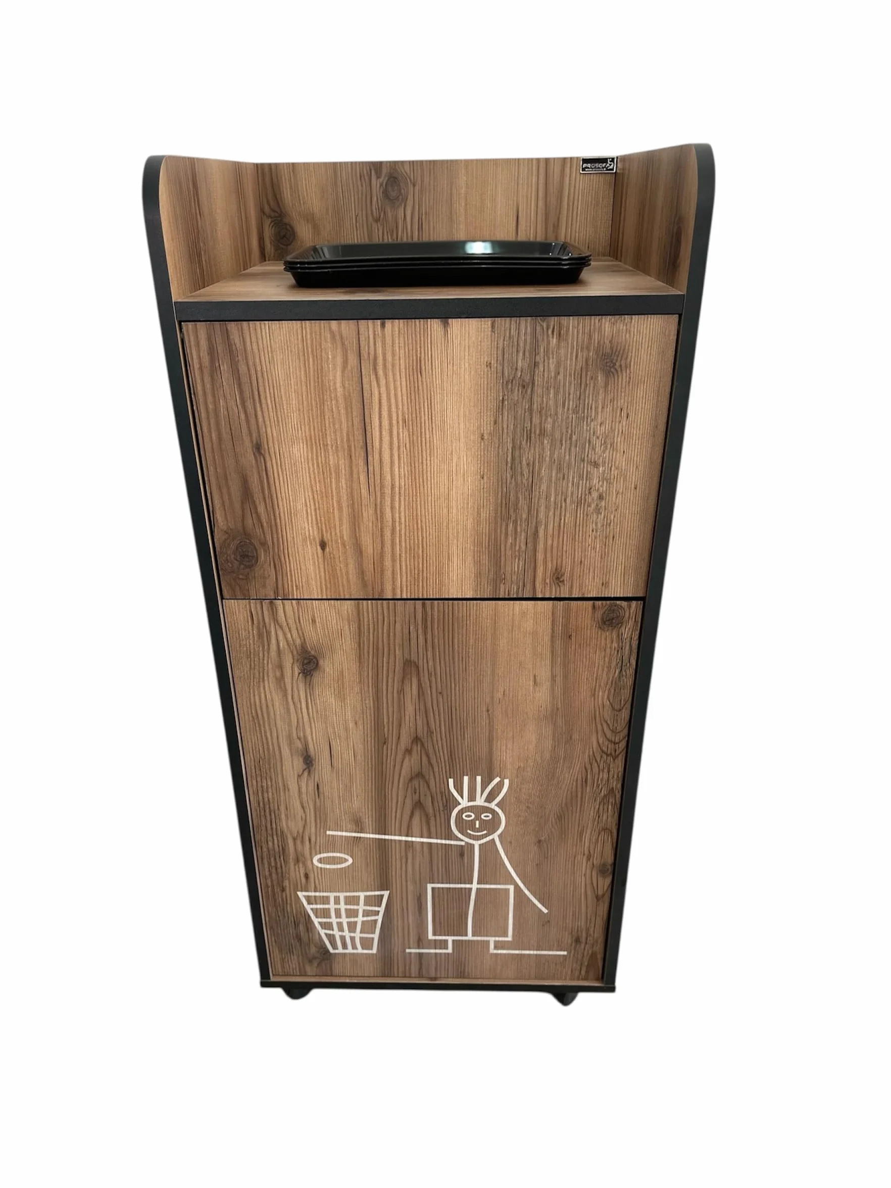 Meuble Poubelle Fast Food Horeca avec Bac PVC Trappe Bascule Coloris Bois