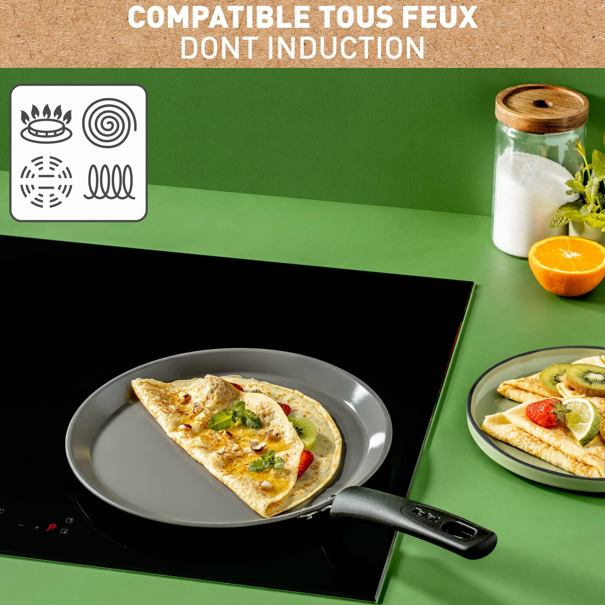 Tefal Poêle à crêpe 28 cm, Induction, Revêtement céramique, Thermo-Signal, Fabriqué en France