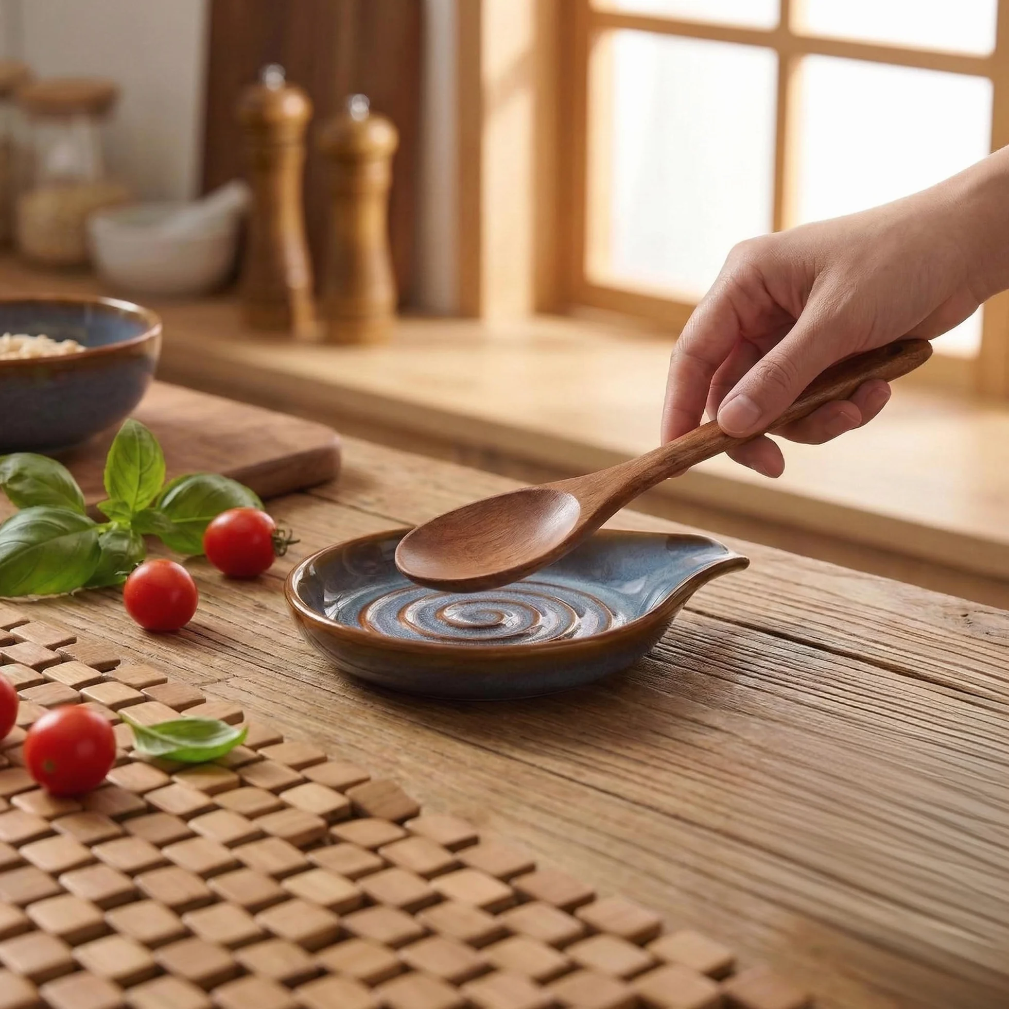 Repose Cuillère Cuisine en Céramique, Porte-Cuillère Multifonction pour Ustensiles de Cuisine, Lavable au Lave-Vaisselle
