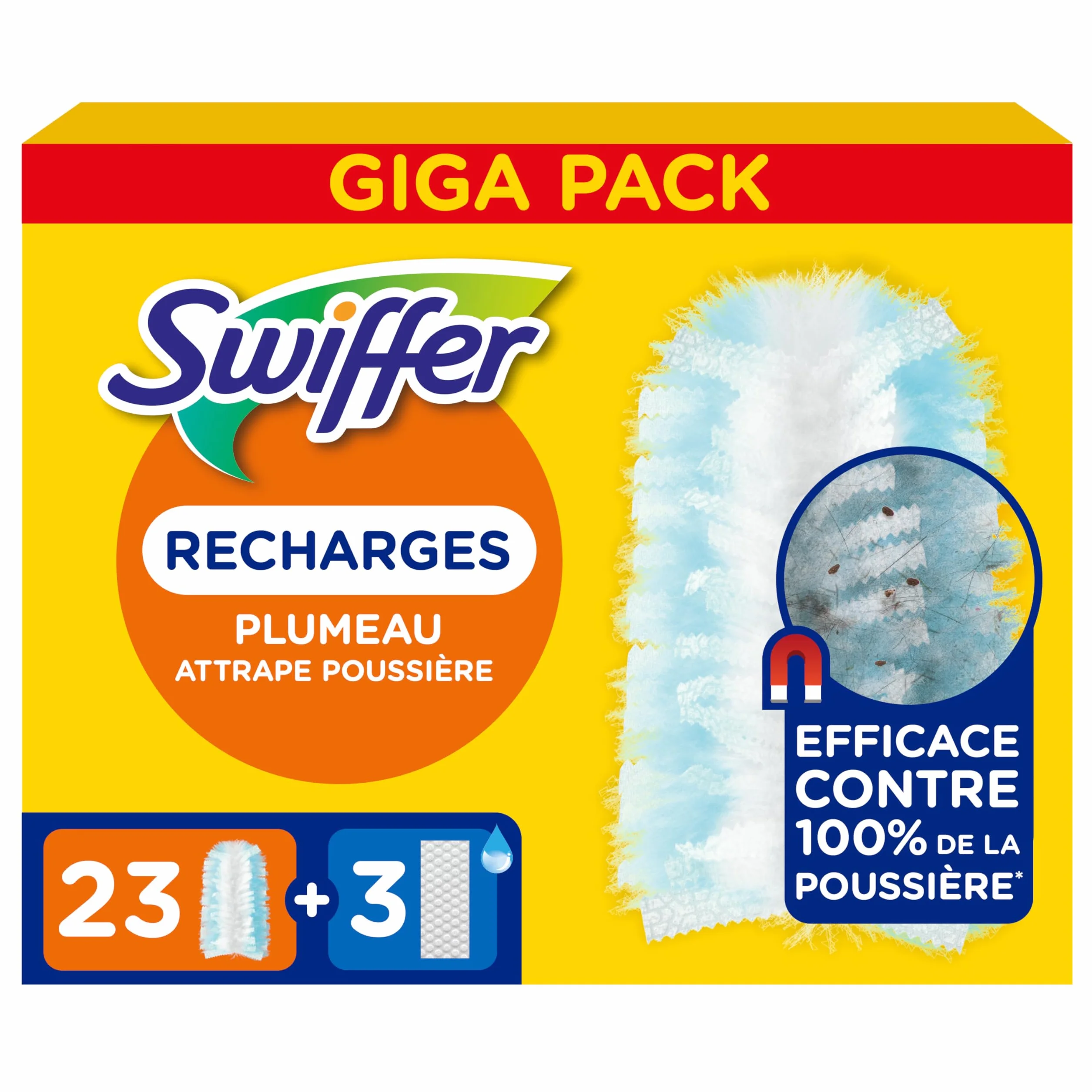 Swiffer Duster Plumeau Recharges 23 Unités 3 Lingettes Nettoyantes Humides Capture Poussière