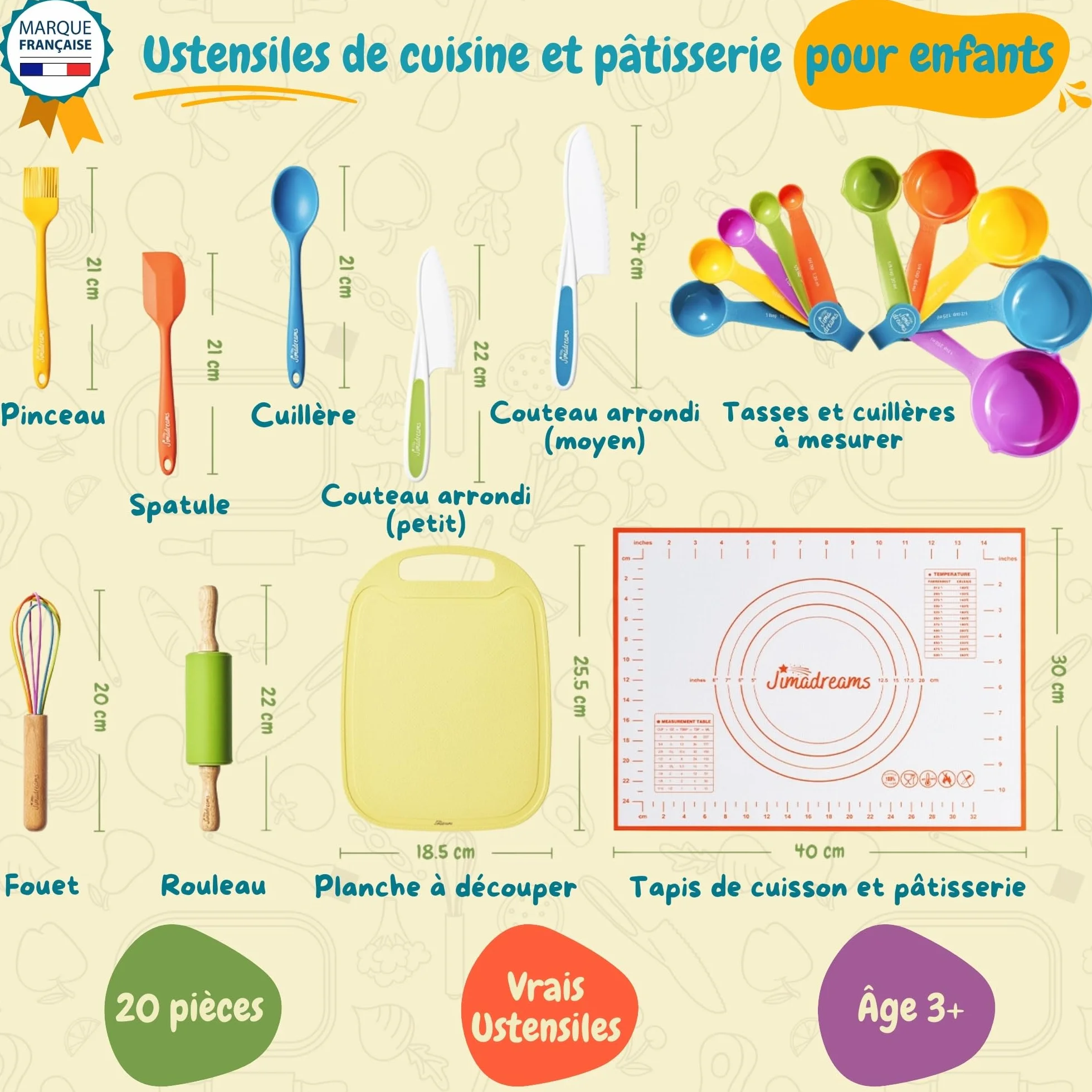 Kit Cuisine Enfant Montessori avec Couteaux Sécurisés - Vrais Ustensiles sans BPA, Set Couteau et Planche à découper, Coffret Cadeau Petit Chef 3 Ans