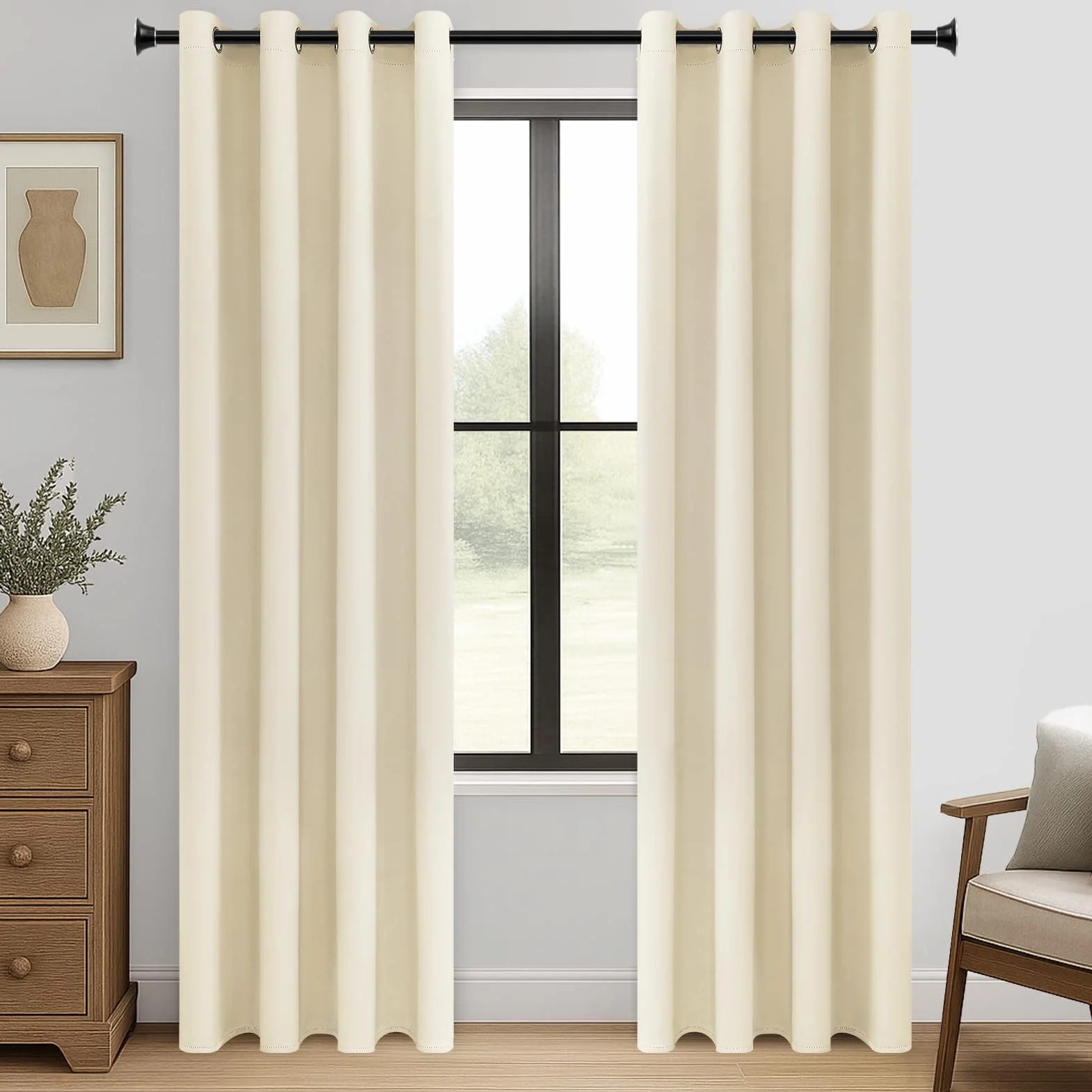 MRTREES Rideau Occultant Thermiques 140x240 cm Beige Isolant Anti Froid Chaleur Lot de 2