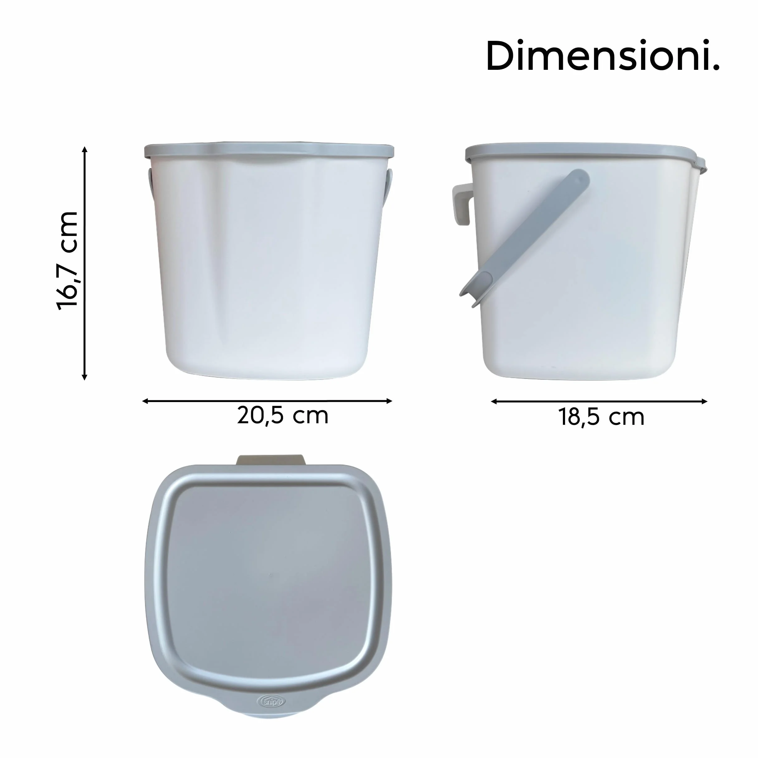 Poubelle Compost Cuisine avec Couvercle et Poignée 3L, Composteur Cuisine, 20,5 x 18,5 x 16,7 cm, Blanche Made in Italy