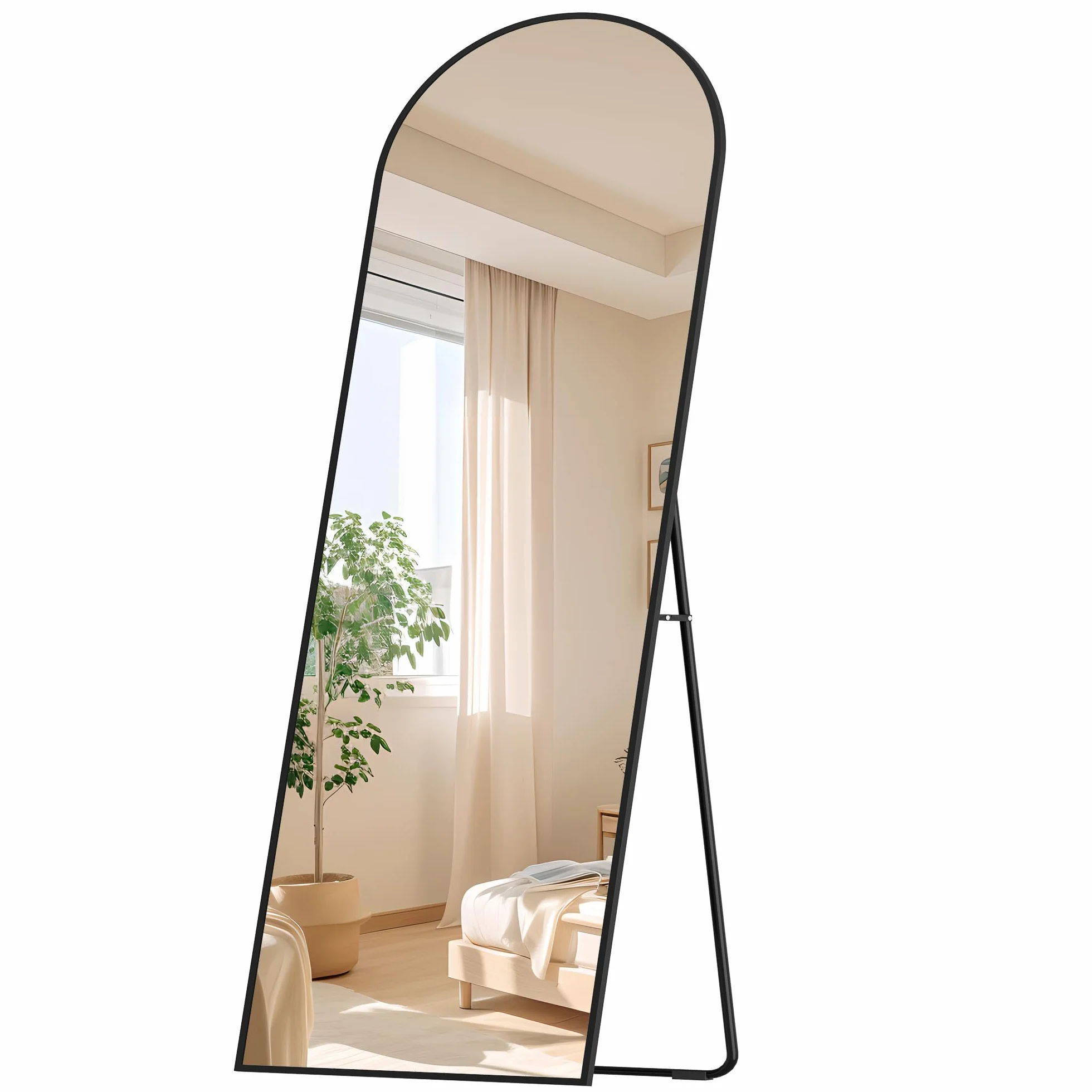 Miroir Intégral sur Pied 160x50 cm Verre Trempé Cadre Aluminium Noir