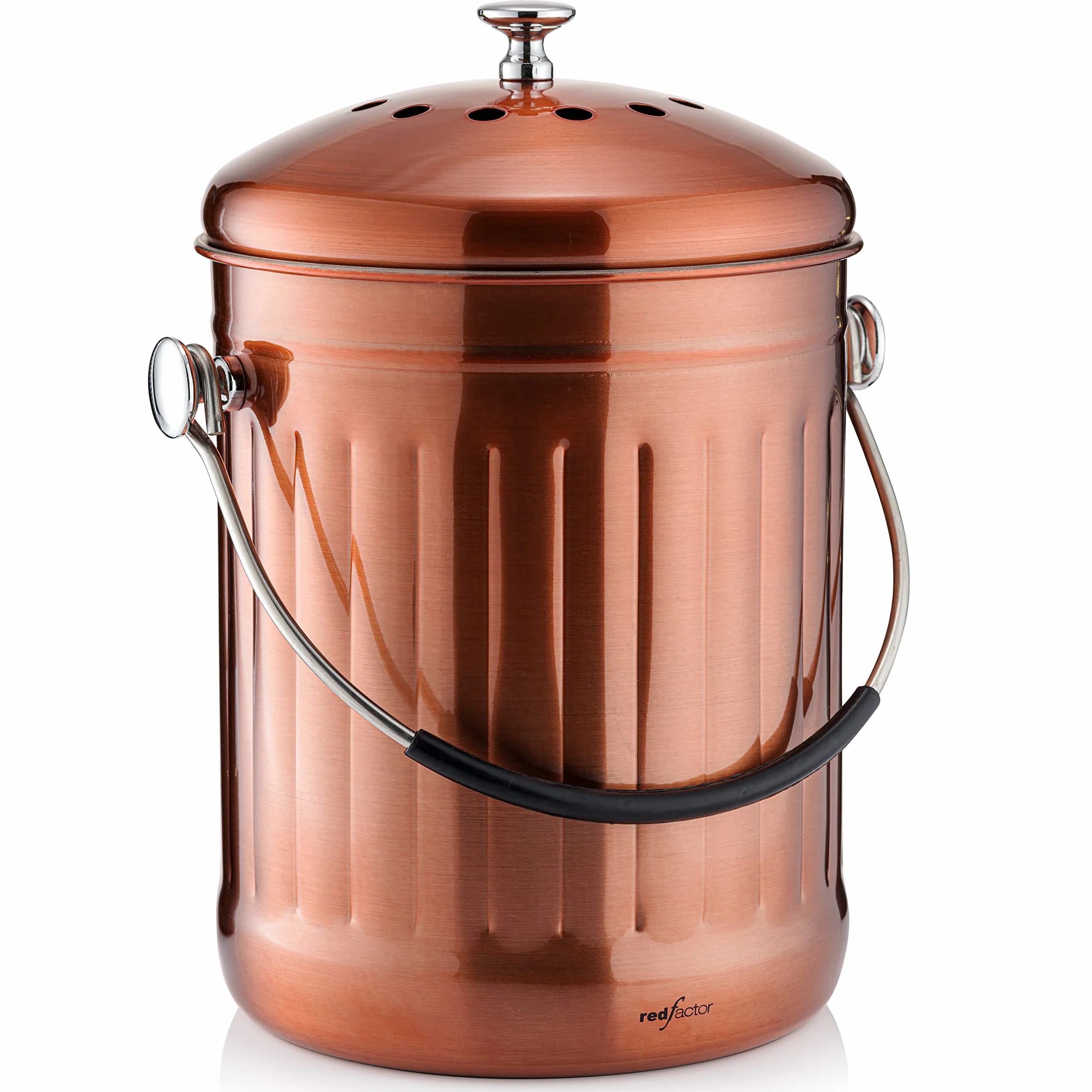 RED FACTOR Seau Compost Inodore Acier Inoxydable Cuisine 5 Litres Cuivre Mat avec Filtres Charbon