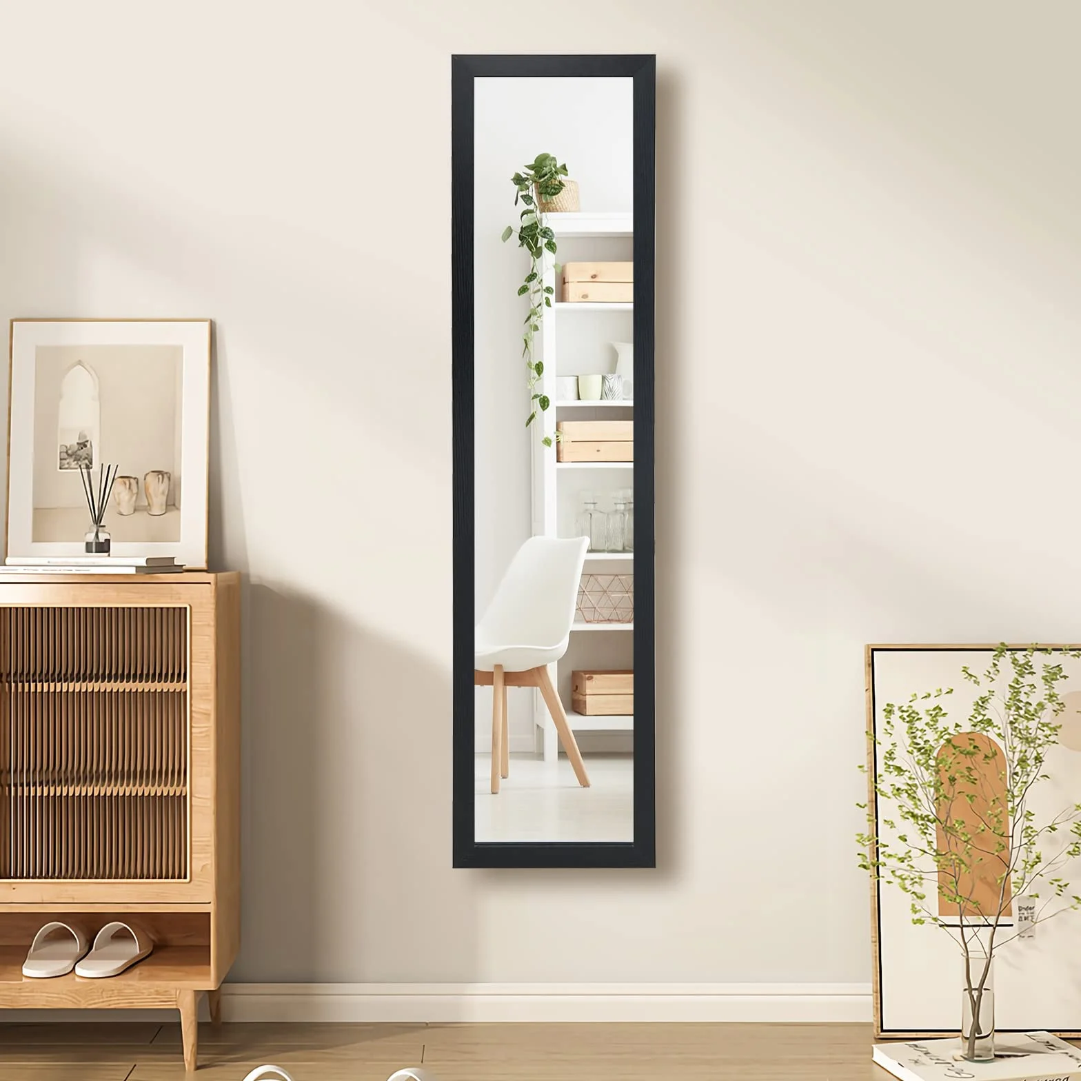 GIANTEX Miroir sur Pied Mural Design 2 en 1 Cadre en Bois 37 x 155 cm Noir