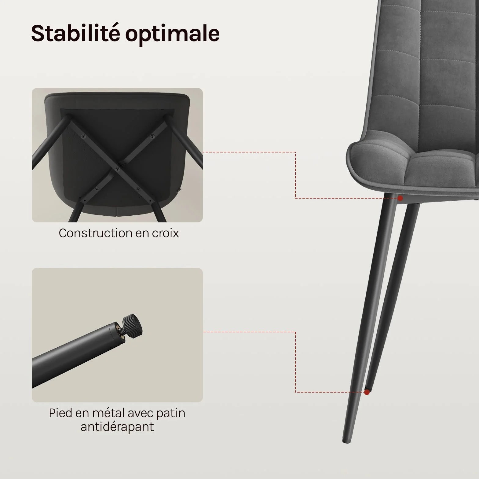 WOLTU Chaise de Salle à Manger Design Moderne Velours Gris Foncé