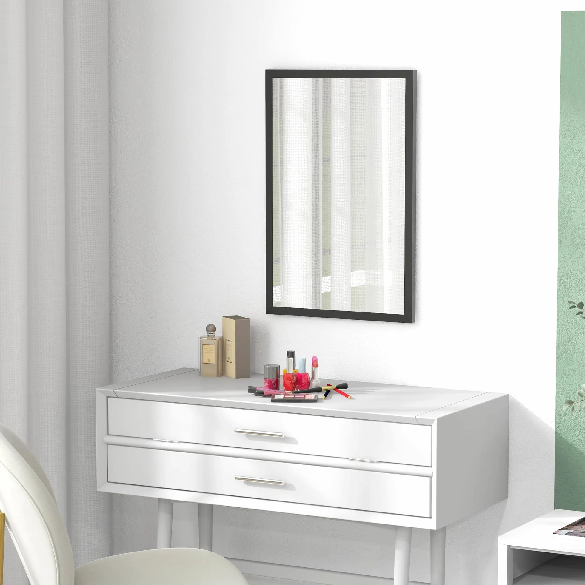 HOMCOM Miroir Mural Rectangulaire 60 x 40 cm Cadre en Bois Noir Salle de Bain