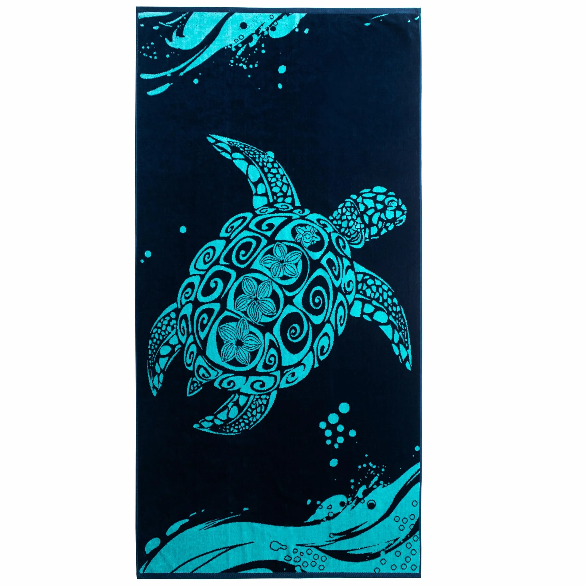 Grande Serviette de Plage 100% Coton Double Face 90 x 180 cm Absorbante Bleu Marine Blanc Turtle