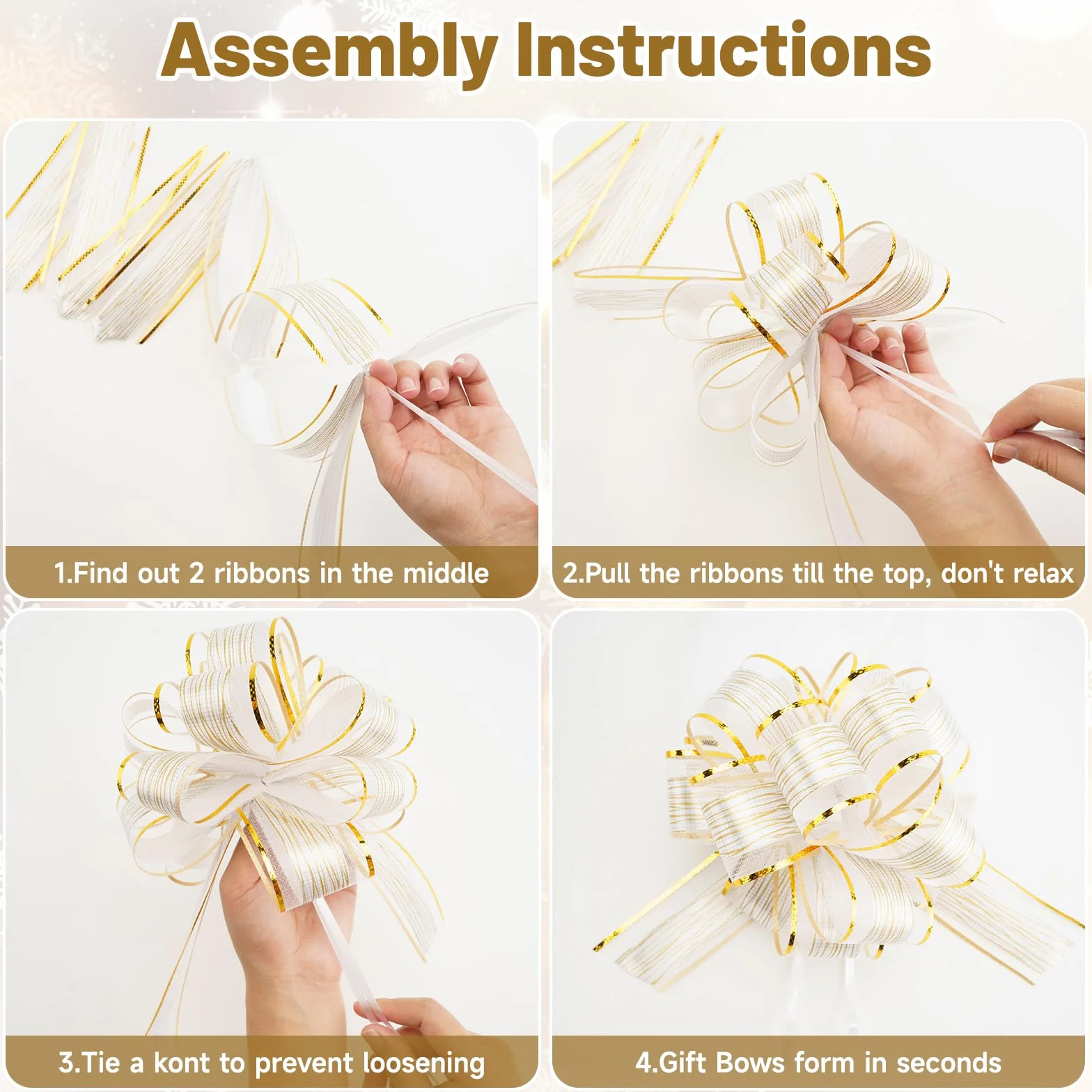 G2PLUS 12PCS Blanc Décoration Voiture Mariage - Grands Nœuds à Tirer en Ruban pour Bouquet DIY