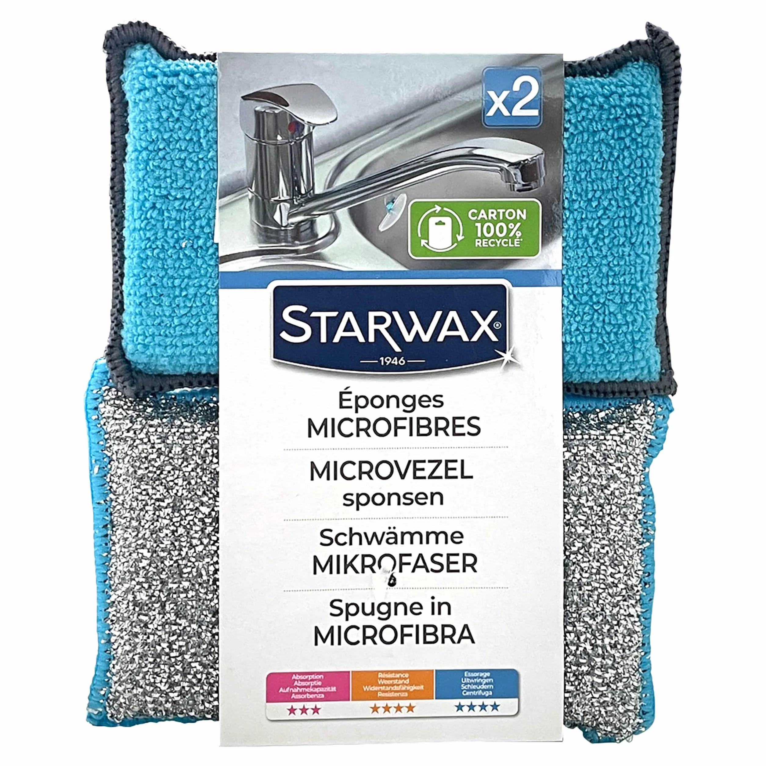 STARWAX éponges microfibres x2 absorbantes résistantes essuyantes nettoyer sans rayer polyester polyamide